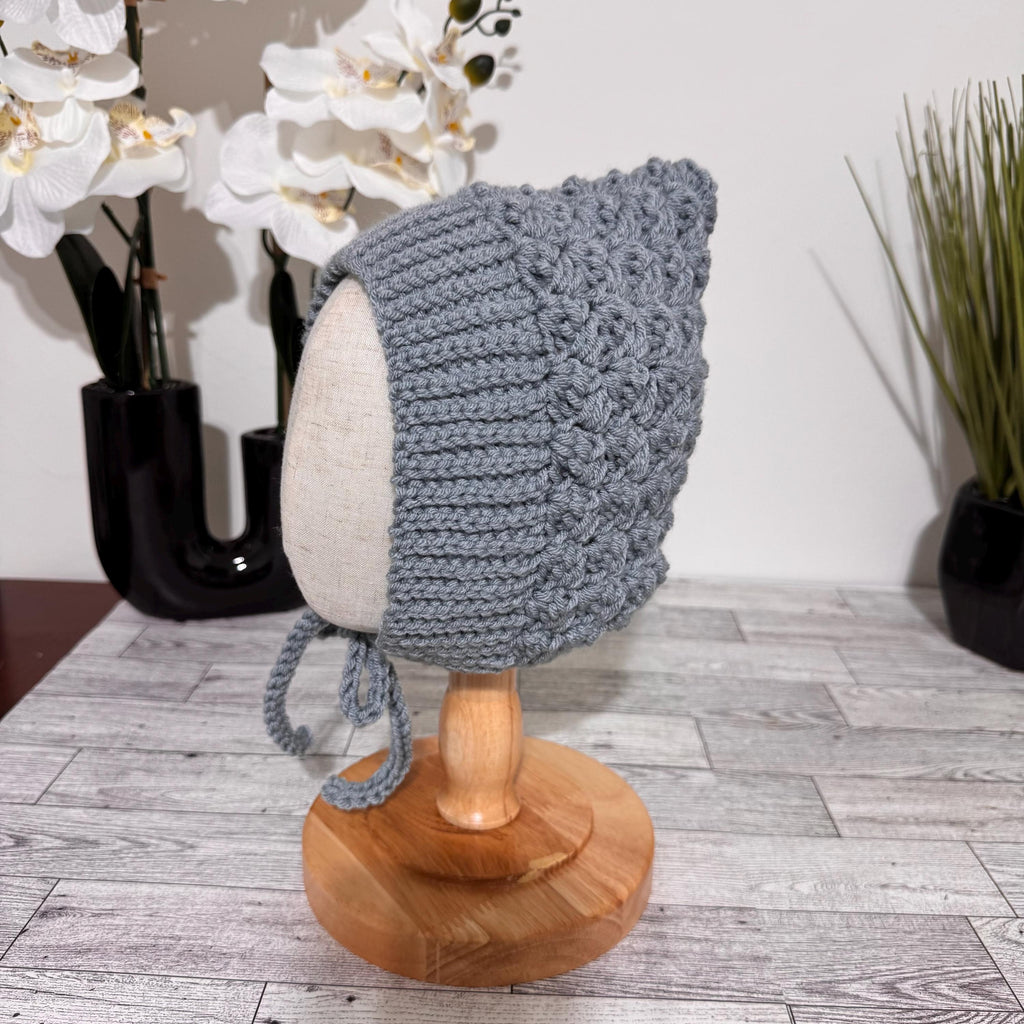 Baby Pixie Bonnet Hat: Secure Tie, Warm Ear Coverage Handmade Crochet Toddler Bonnet - sky blue color