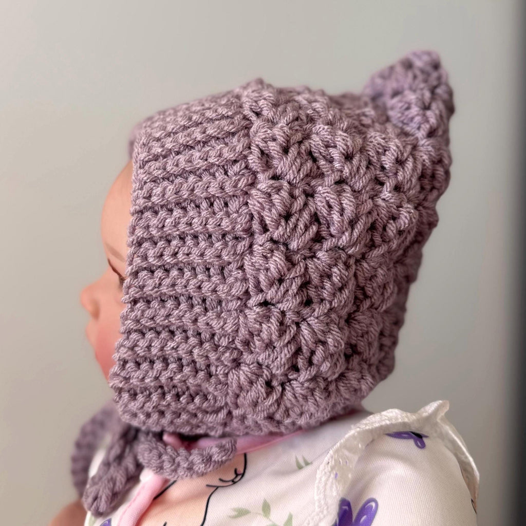 Baby Pixie Bonnet – Secure Tie Crochet Hat with Warm Ear Coverage