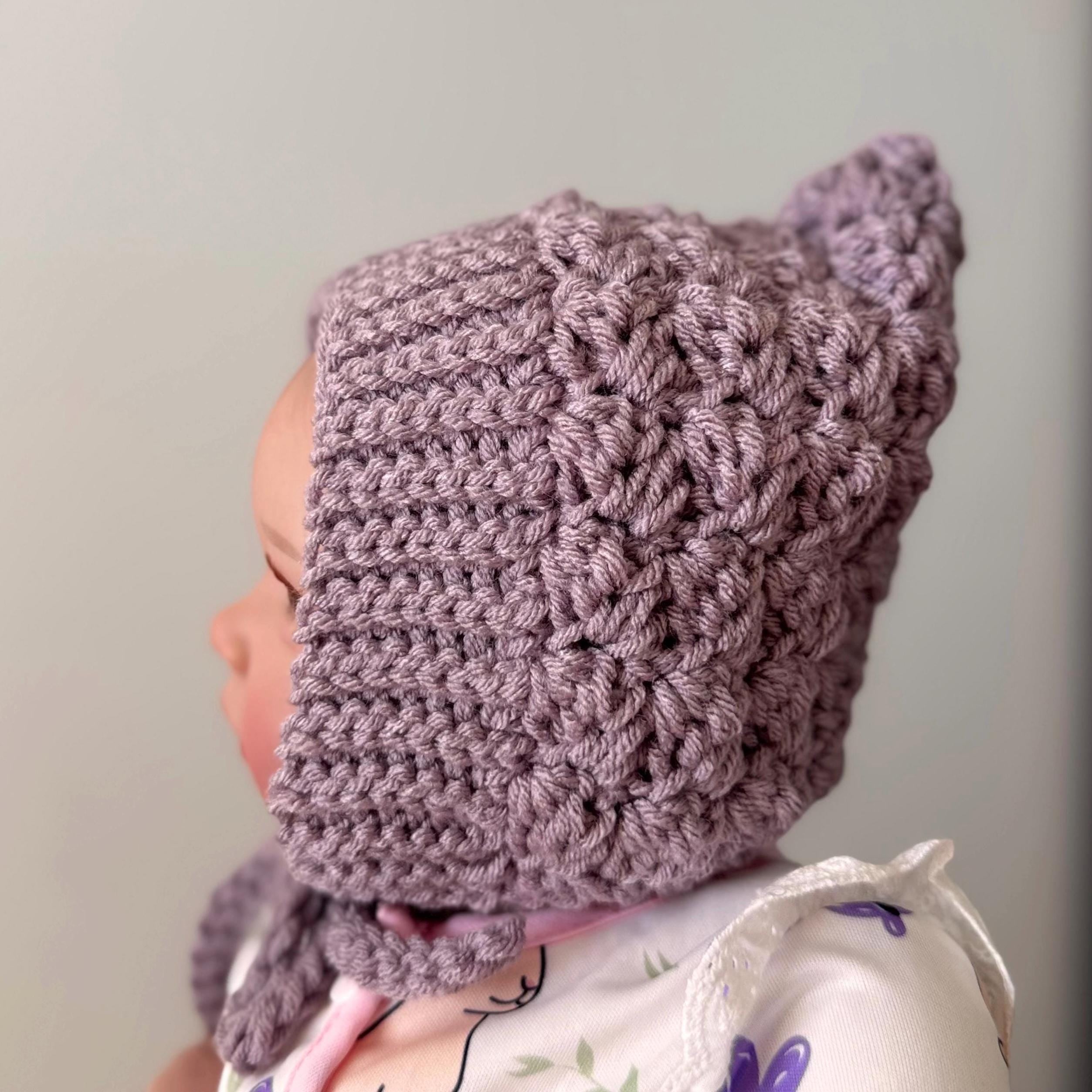 Baby Pixie Bonnet Hat: Secure Tie, Warm Ear Coverage Handmade Crochet Toddler Bonnet - almond color