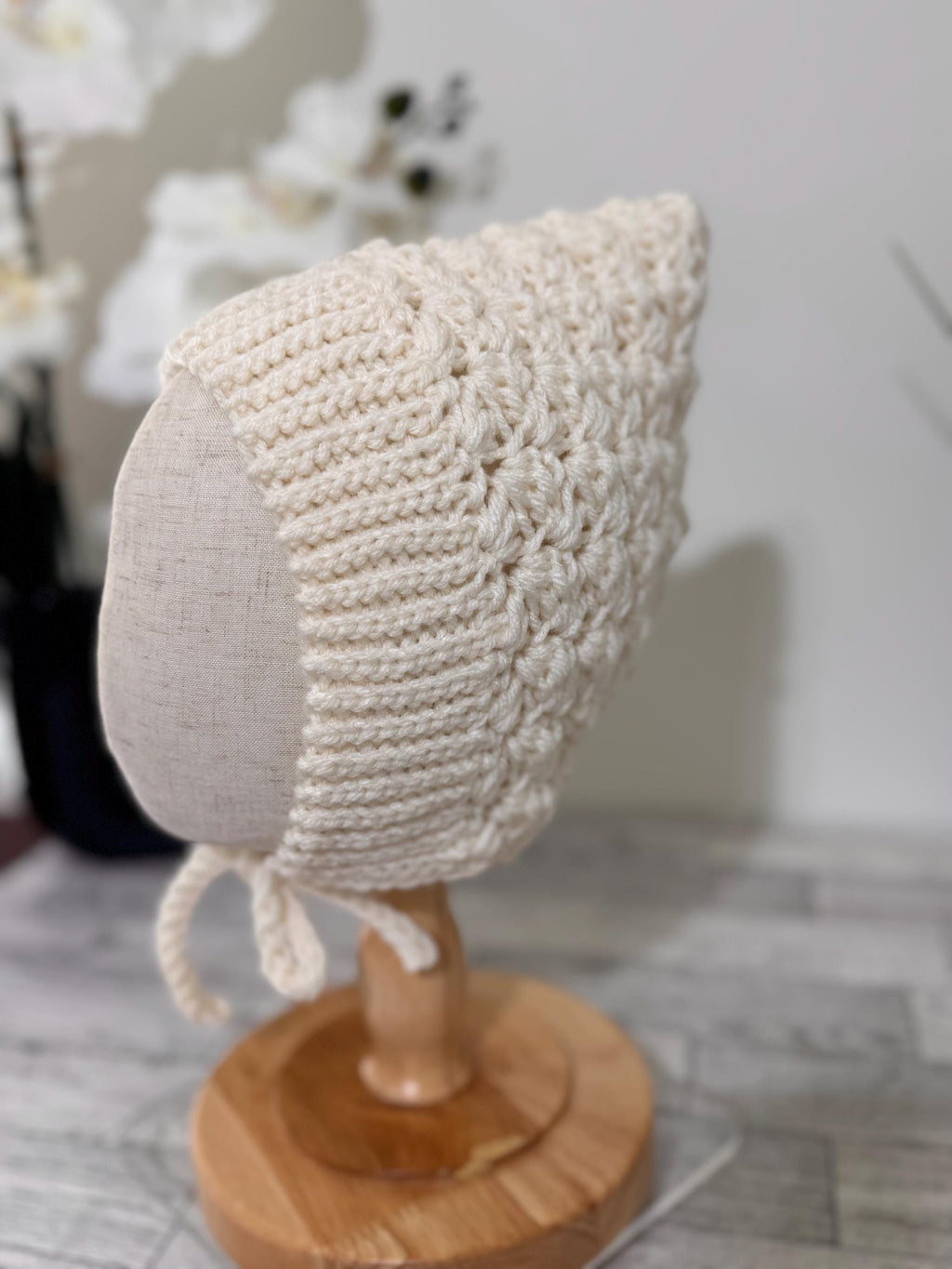 Baby Pixie Bonnet – Secure Tie Crochet Hat with Warm Ear Coverage
