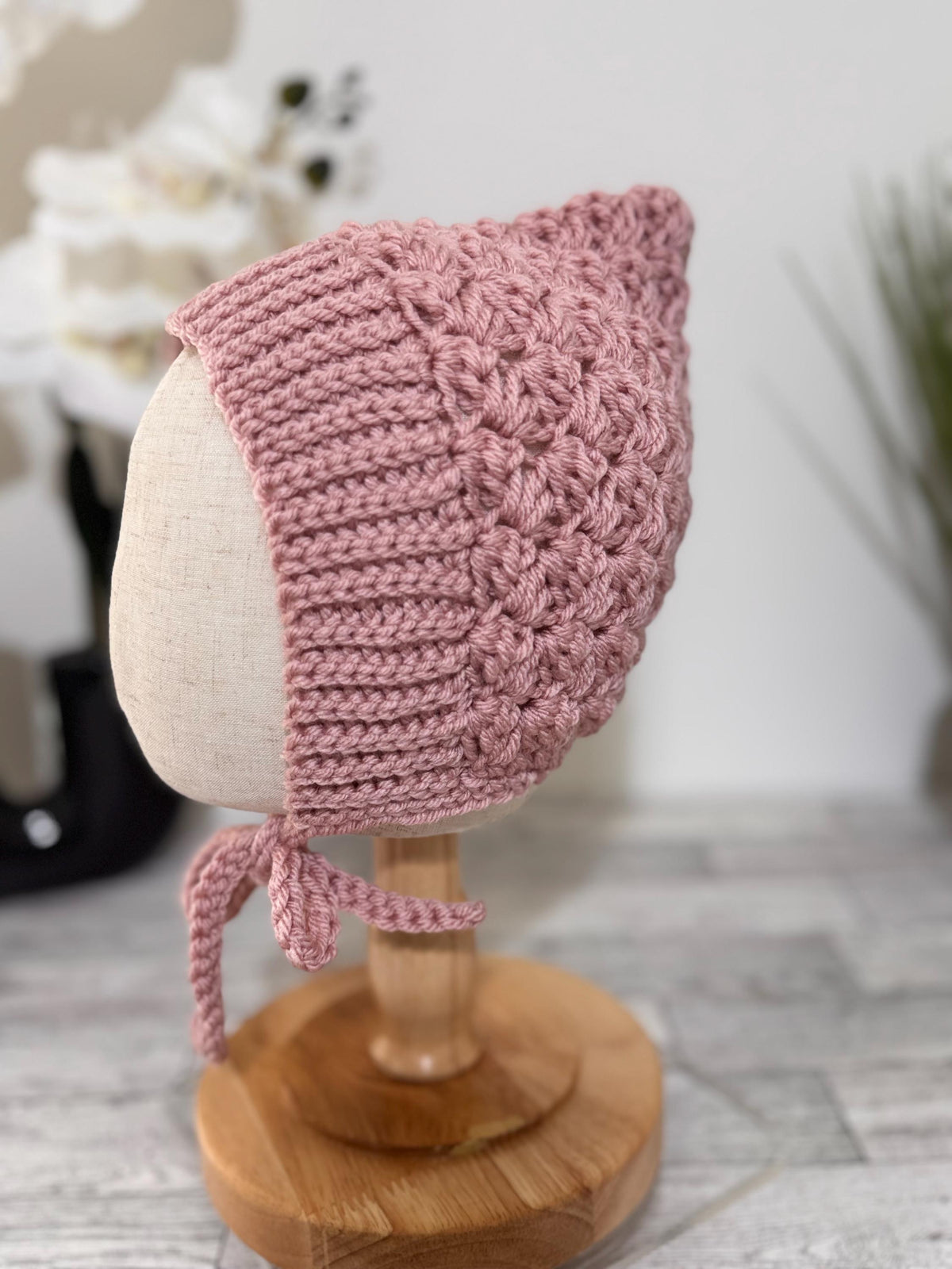 Baby Pixie Bonnet Hat: Secure Tie, Warm Ear Coverage Handmade Crochet Toddler Bonnet - Cream/off-white color
