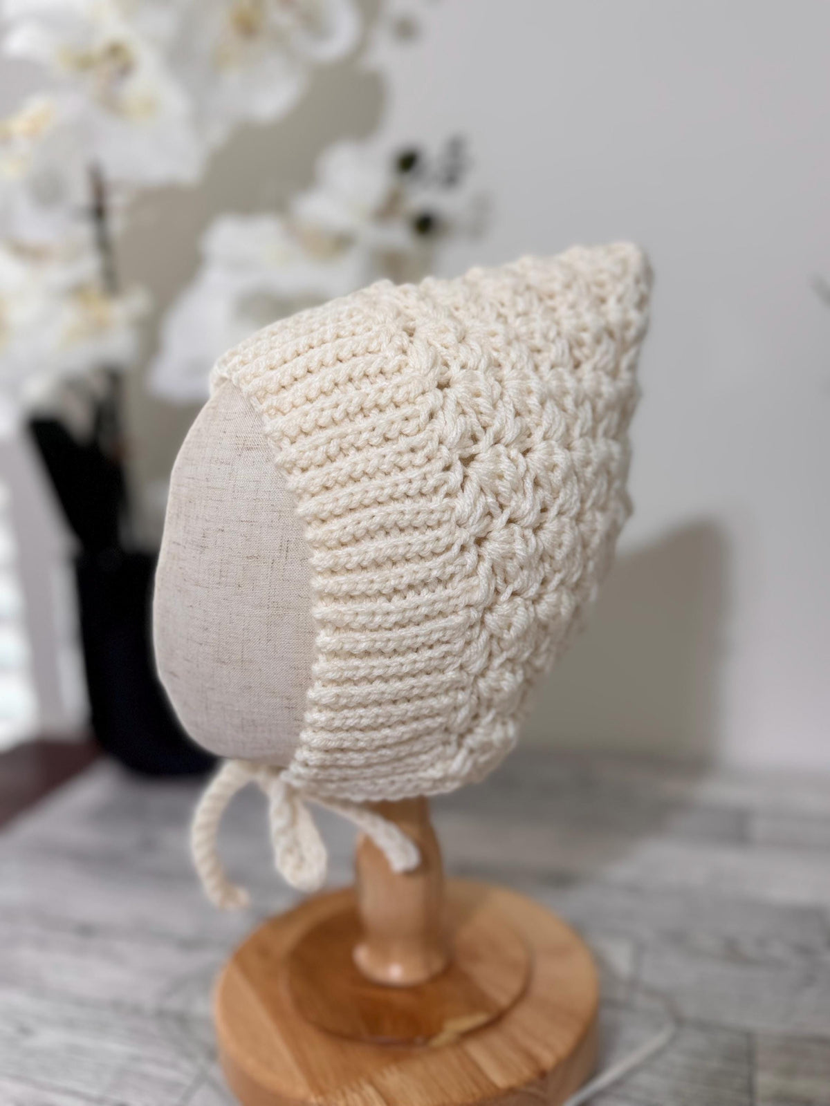 Baby Pixie Bonnet Hat: Secure Tie, Warm Ear Coverage Handmade Crochet Toddler Bonnet - Country Blue color