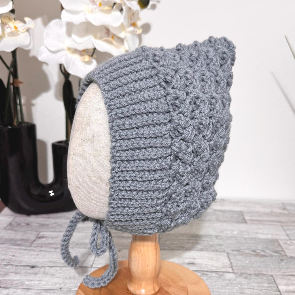 Toddler Pixie Bonnet Hat: Secure Tie, Warm Ear Coverage Handmade Crochet Baby Bonnet - light mint color