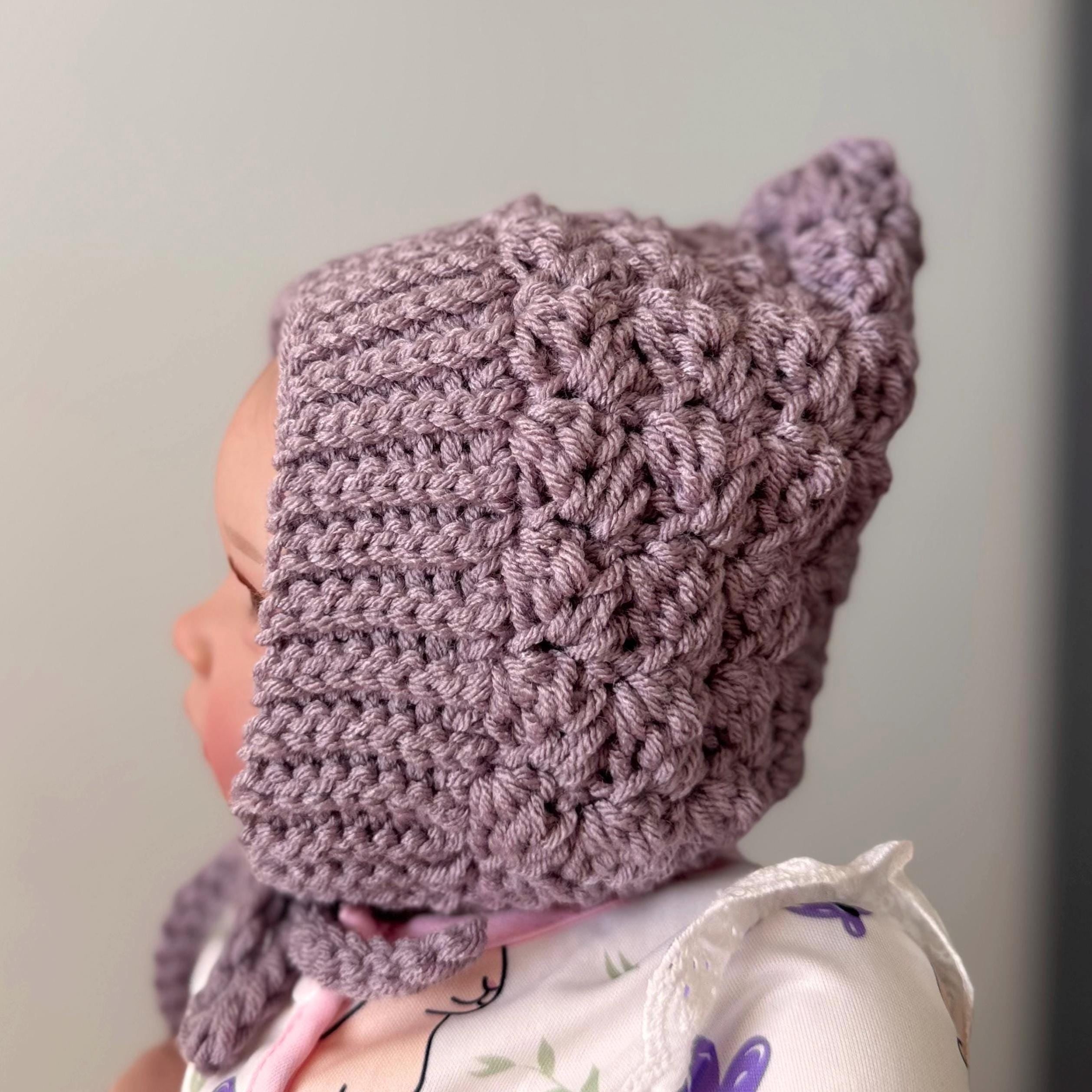 Toddler Pixie Bonnet Hat: Secure Tie, Warm Ear Coverage Handmade Crochet Baby Bonnet - light mint color