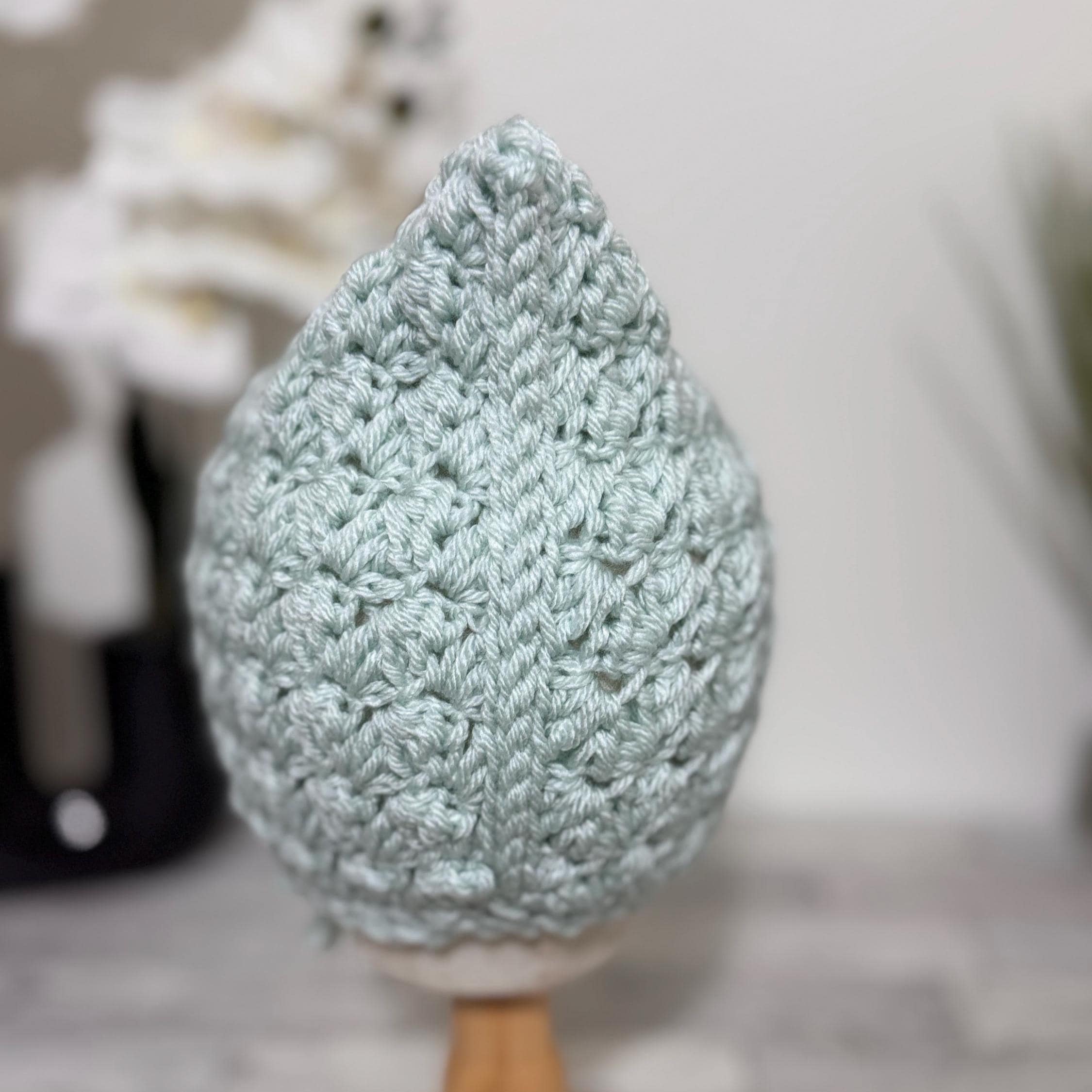 Baby Pixie Bonnet Hat: Secure Tie, Warm Ear Coverage Handmade Crochet Toddler Bonnet - almond color