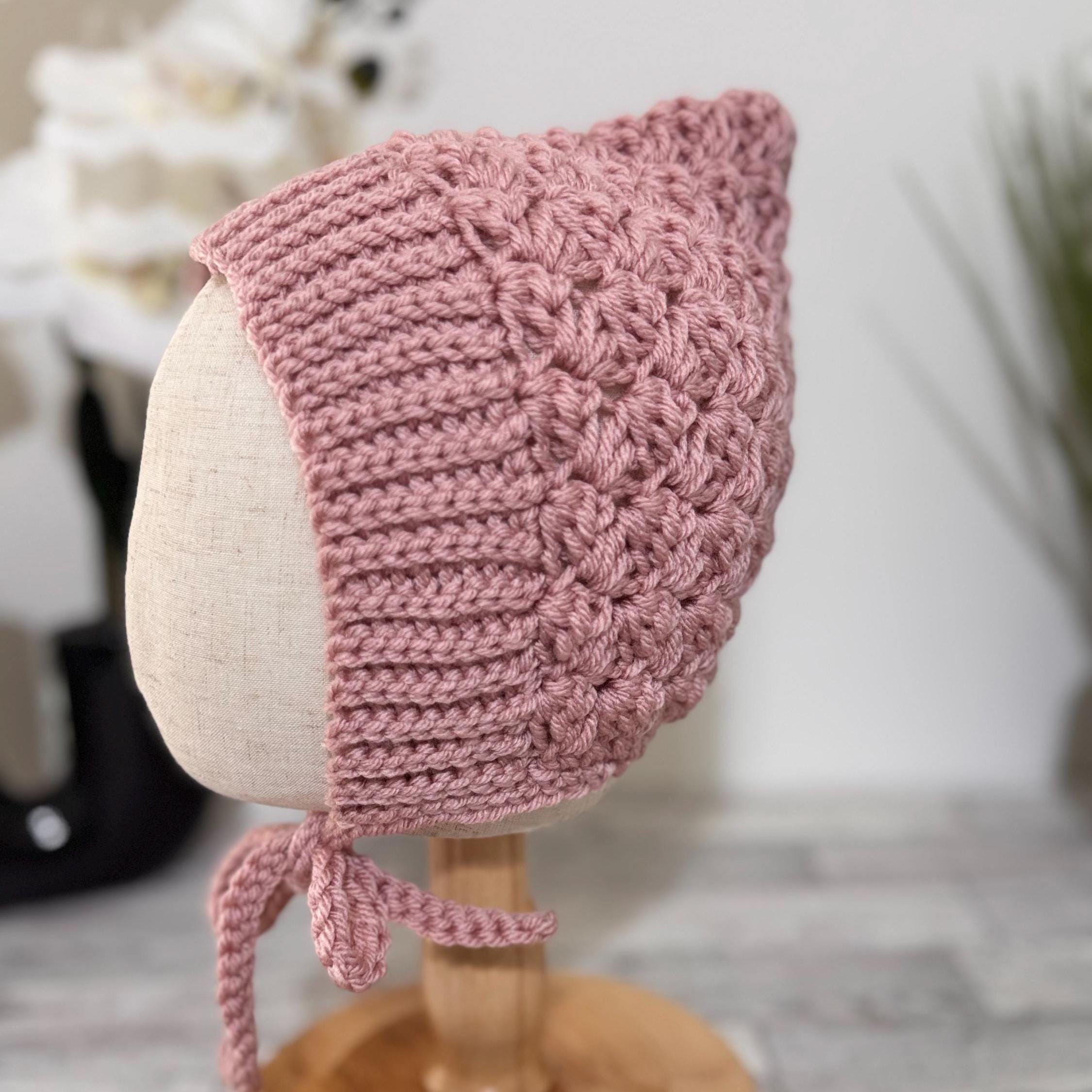 Baby Pixie Bonnet Hat: Secure Tie, Warm Ear Coverage Handmade Crochet Toddler Bonnet - almond color