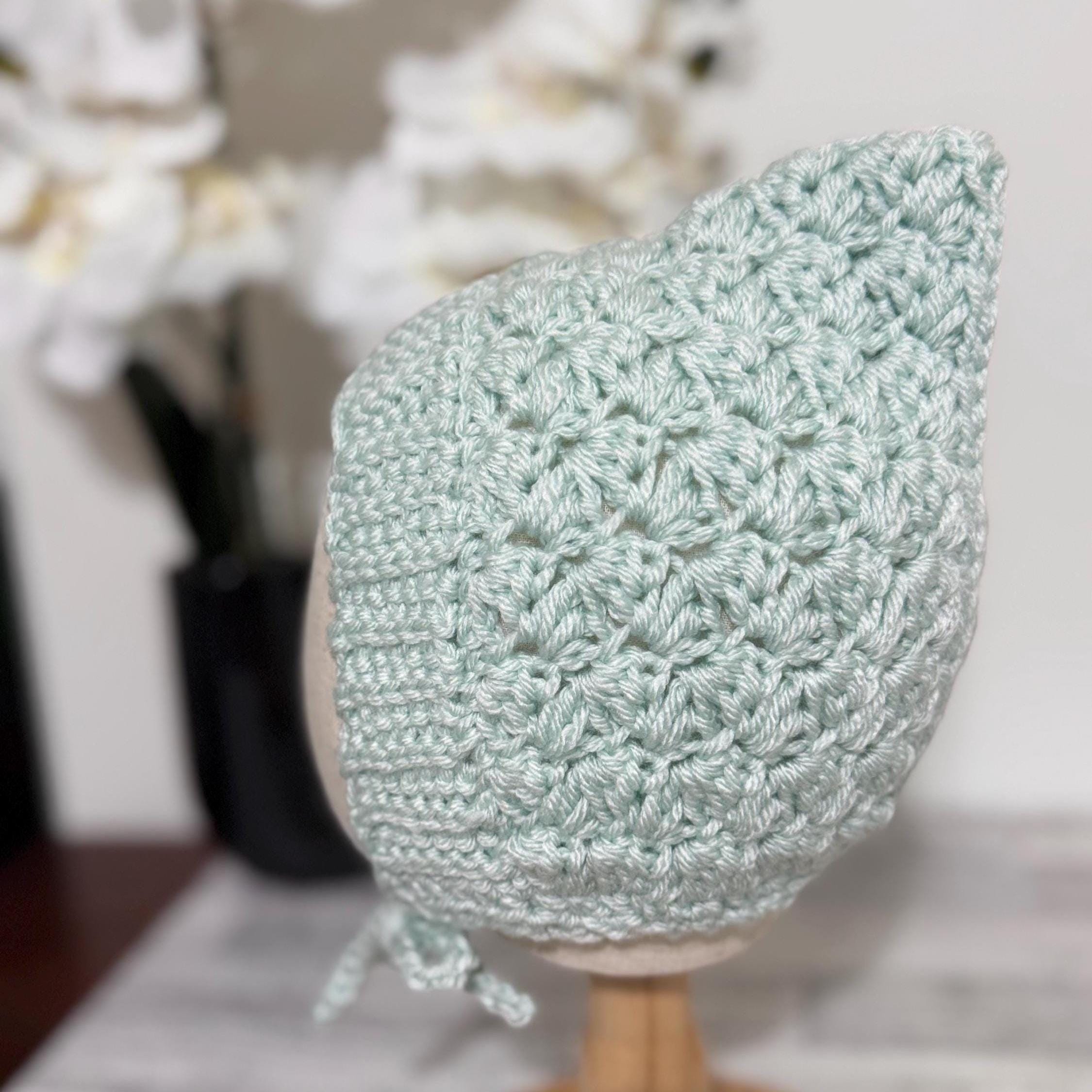 Baby Pixie Bonnet Hat: Secure Tie, Warm Ear Coverage Handmade Crochet Toddler Bonnet - almond color