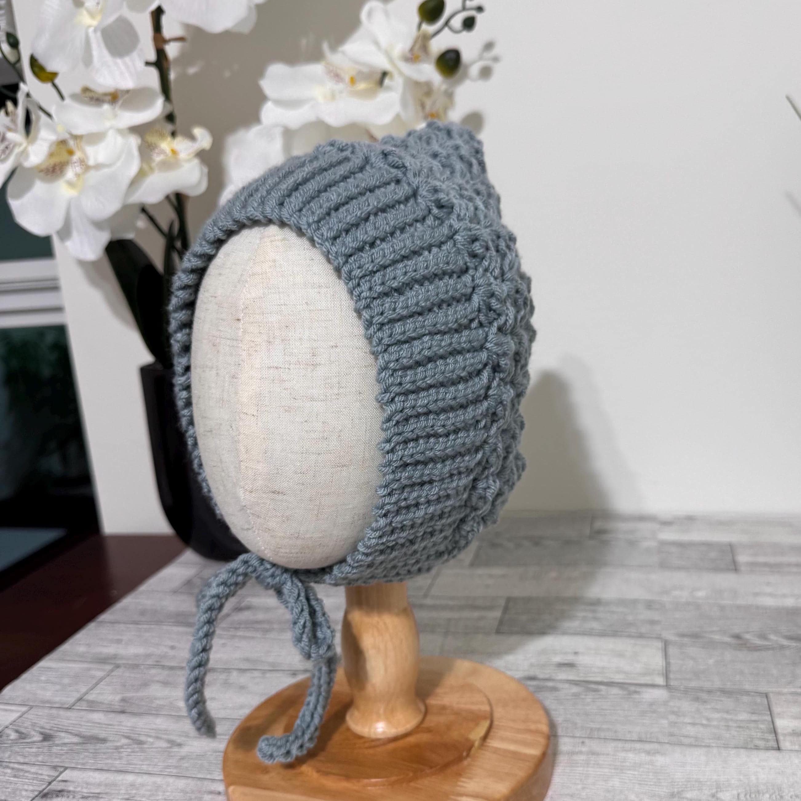 Baby Pixie Bonnet Hat: Secure Tie, Warm Ear Coverage Handmade Crochet Toddler Bonnet - almond color