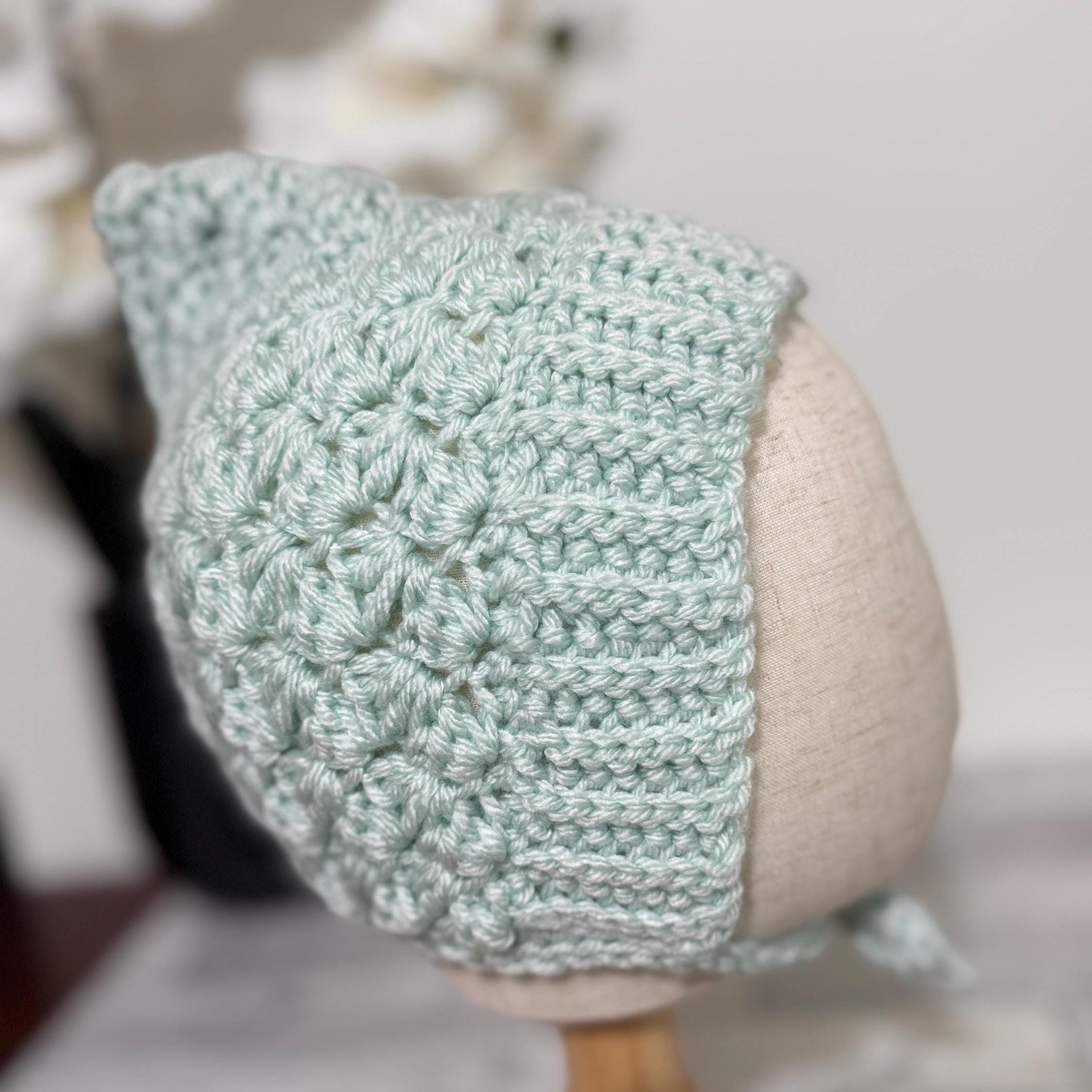 Toddler Pixie Bonnet Hat: Secure Tie, Warm Ear Coverage Handmade Crochet Baby Bonnet - light mint color