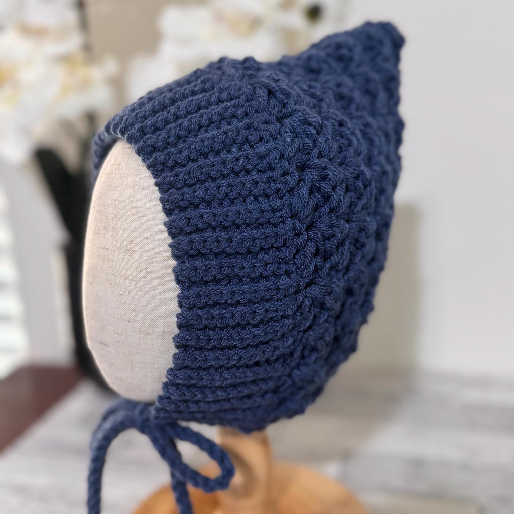Toddler Pixie Bonnet Hat: Secure Tie, Warm Ear Coverage Handmade Crochet Baby Bonnet - light mint color