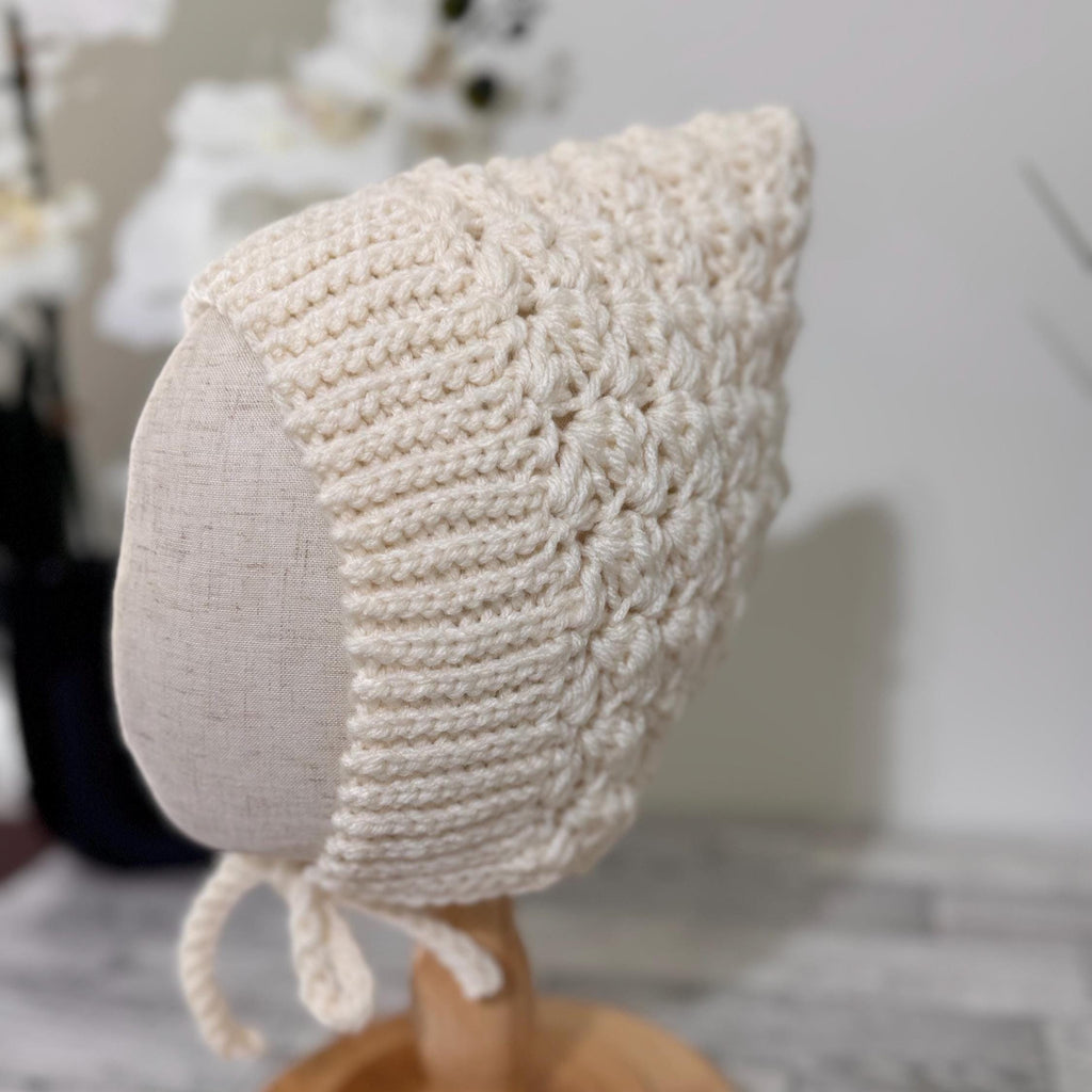 Toddler Pixie Bonnet Hat: Secure Tie, Warm Ear Coverage Handmade Crochet Baby Bonnet - light mint color