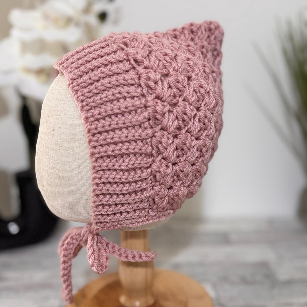 Toddler Pixie Bonnet Hat: Secure Tie, Warm Ear Coverage Handmade Crochet Baby Bonnet - light mint color