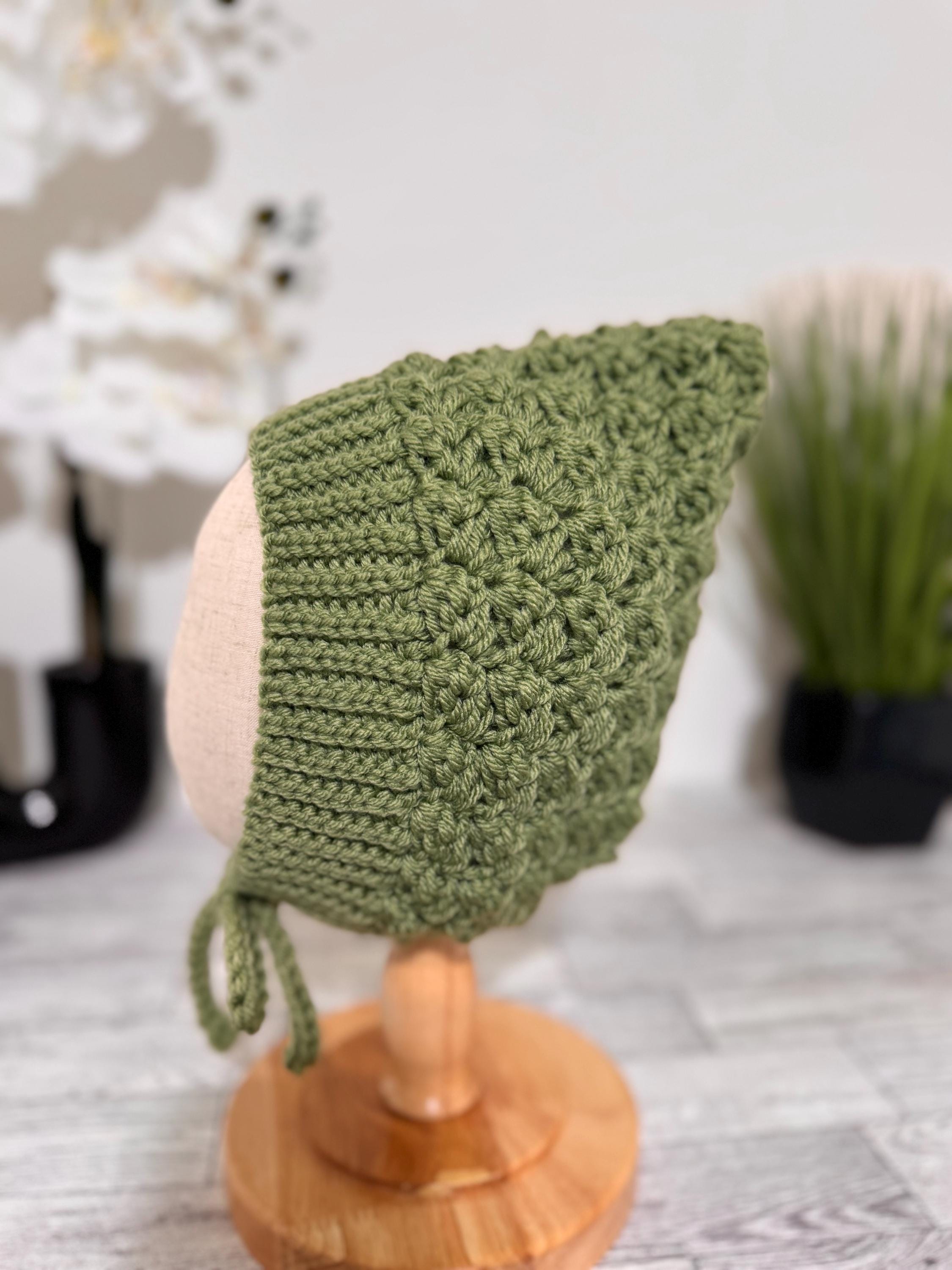 Baby Pixie Bonnet Hat: Secure Tie, Warm Ear Coverage Handmade Crochet Toddler Bonnet - almond color