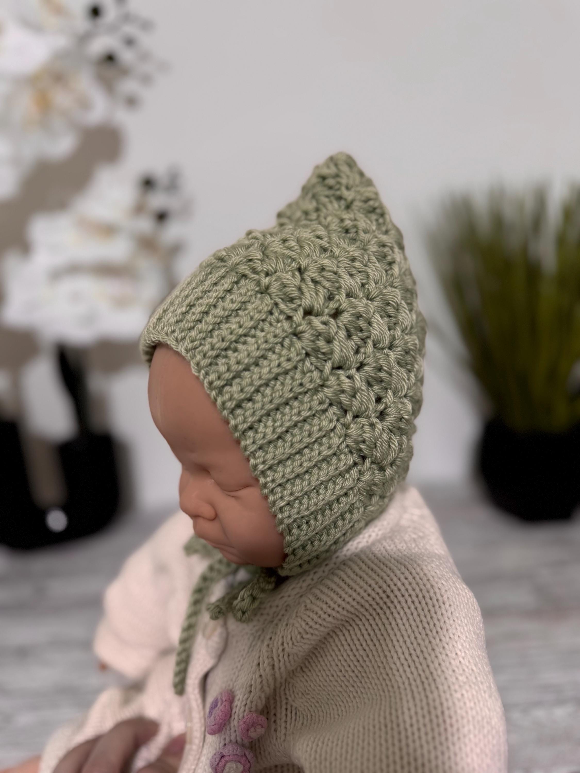 Baby Pixie Bonnet – Secure Tie Crochet Hat with Warm Ear Coverage