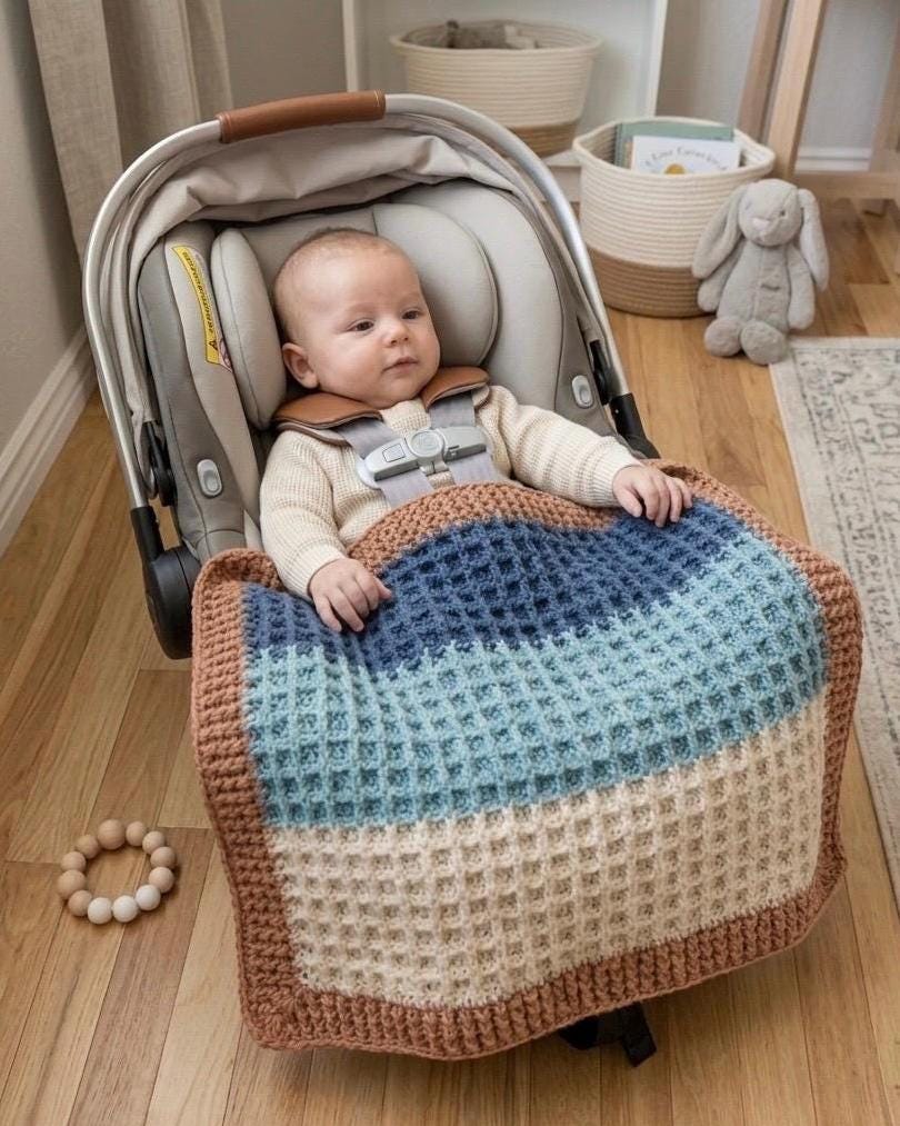 Beach Theme Baby Blanket – Handmade Crochet Heirloom for Bassinet & Carseat