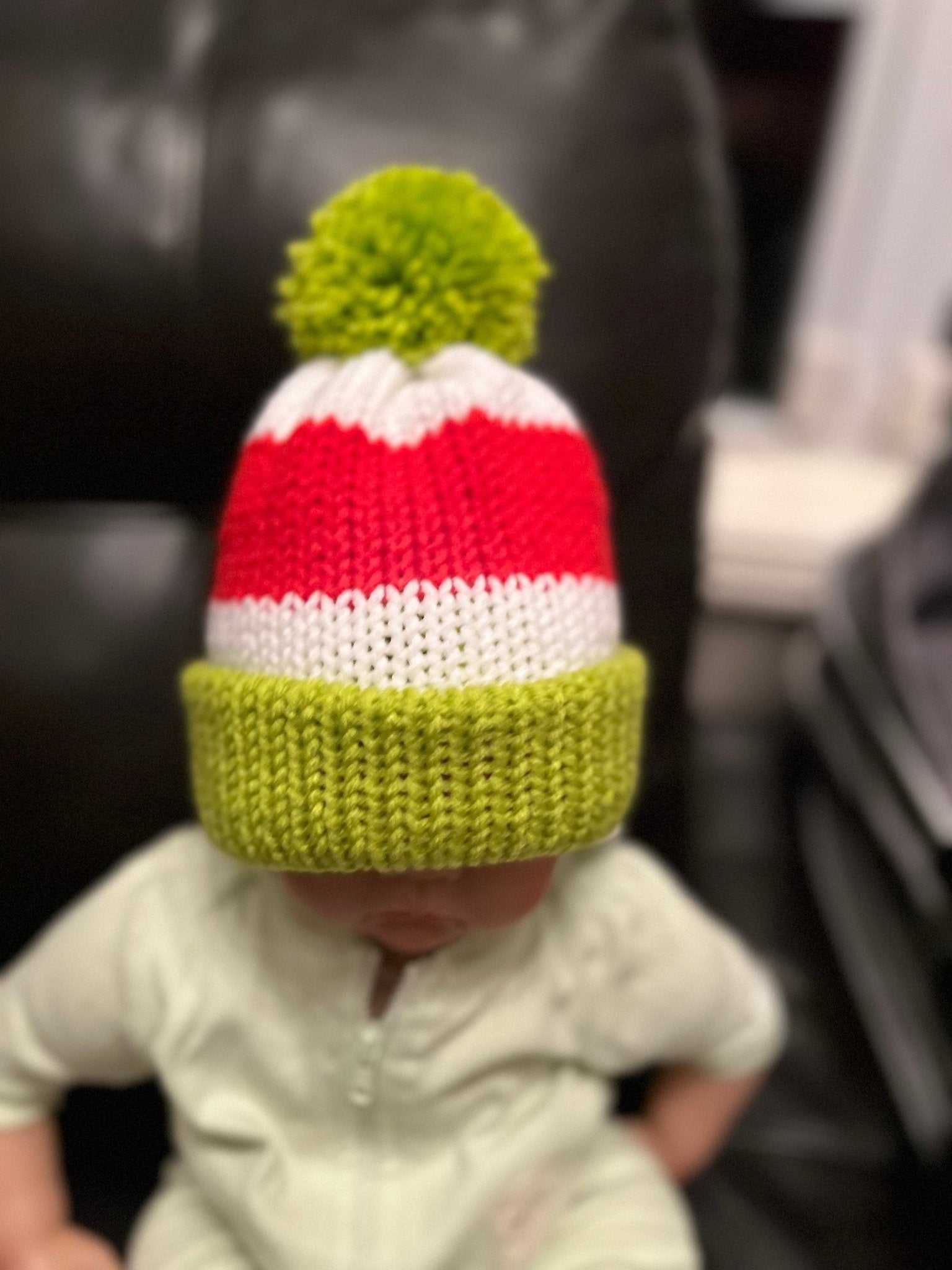 Newborn baby Christmas beanie hat with pompom , red - white - lime green colored, sizes newborn to adult, Grinch hat, baby Grinch hat with pom - Lilly Grace Sparkle Boutique