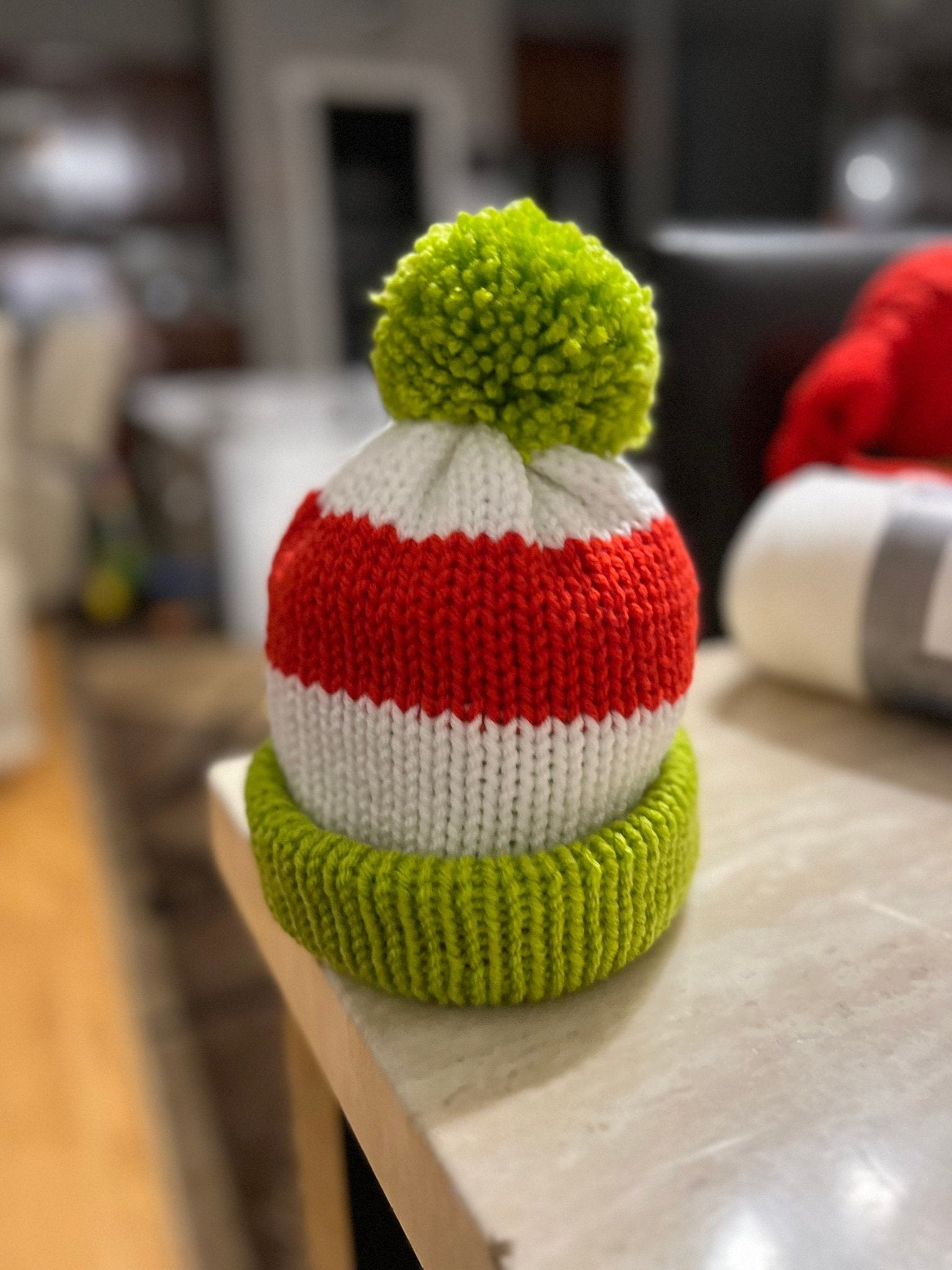 Newborn baby Christmas beanie hat with pompom , red - white - lime green colored, sizes newborn to adult, Grinch hat, baby Grinch hat with pom - Lilly Grace Sparkle Boutique