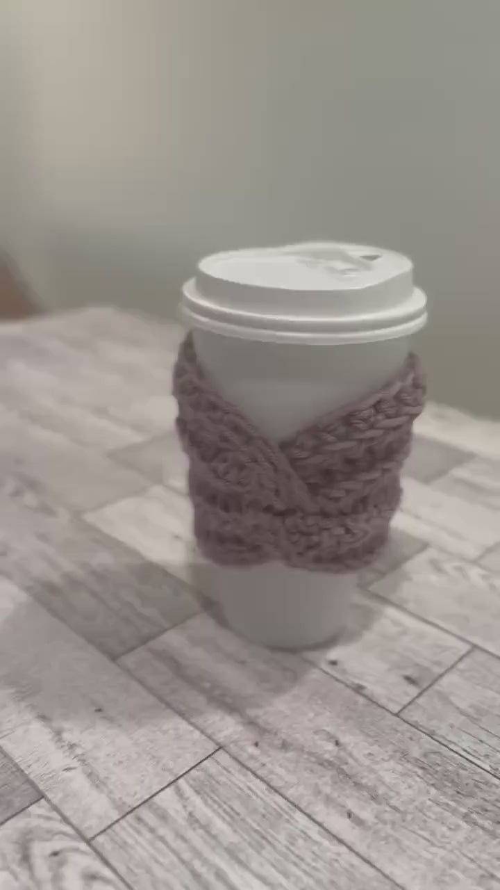 Handmade Coffee Cup Cozy: Reusable Light Purple Mug Sleeve