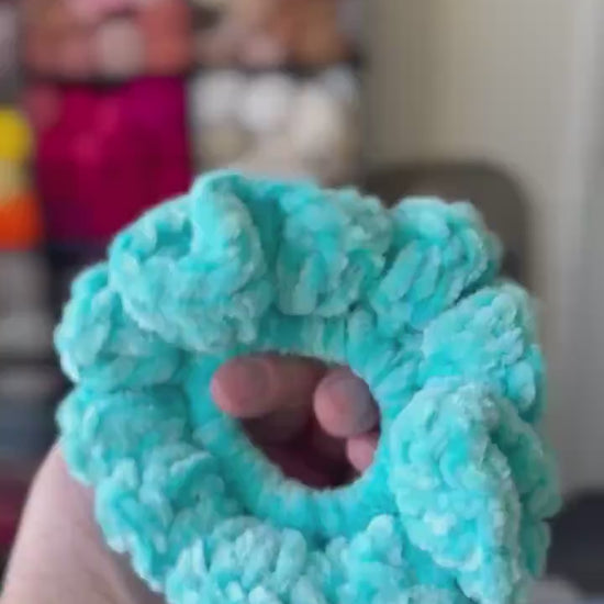 Soft hair scrunchie made from soft velvety yarn- in aqua blue color