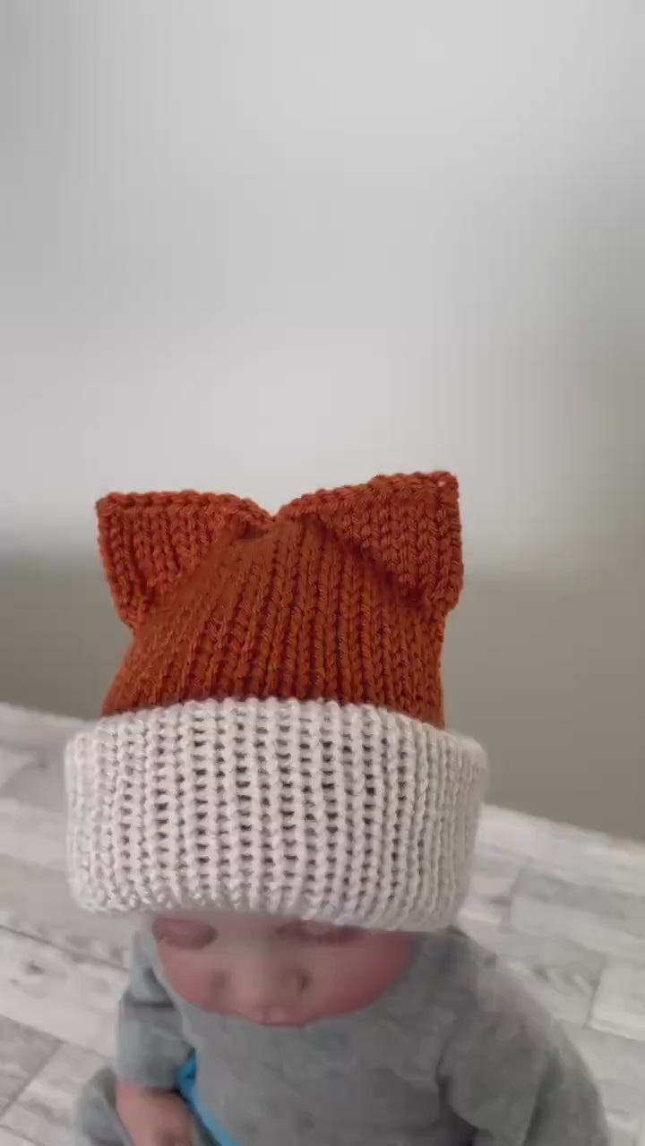 Orange Fox ears hat for baby or toddler winter hat Soft Knitted sly fox beanie hat woodland tiny fox beanie hat double layer
