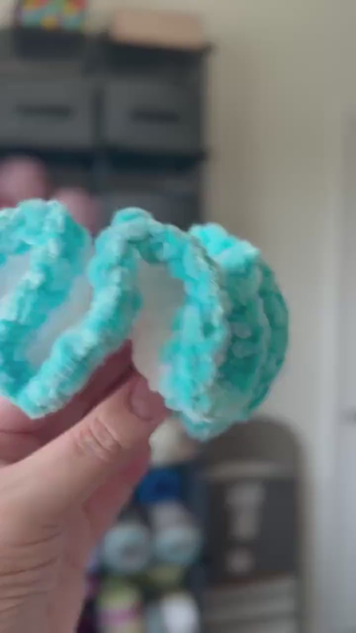 Extra large soft hair scrunchie made from soft velvety yarn- white and aqua blue color