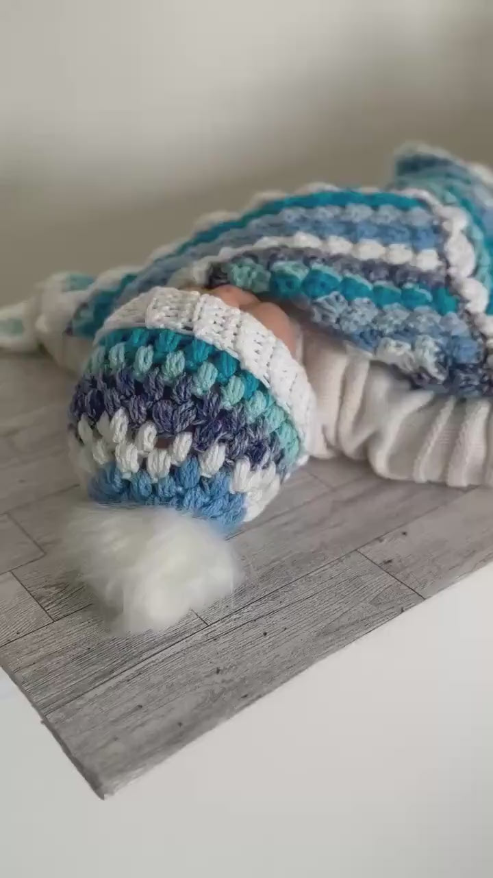 Gift Set for newborn Handmade Crochet Beanie Hat and Car Seat Size Blanket 29”x21”