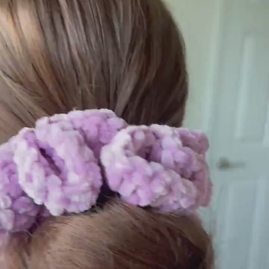 Extra large soft hair scrunchie made from soft velvety yarn- lalac purple