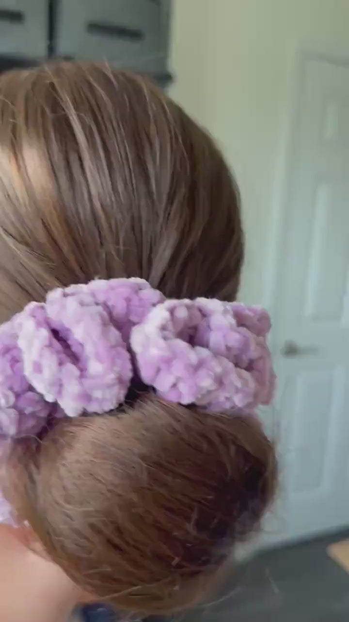 Extra large soft hair scrunchie made from soft velvety yarn- lalac purple