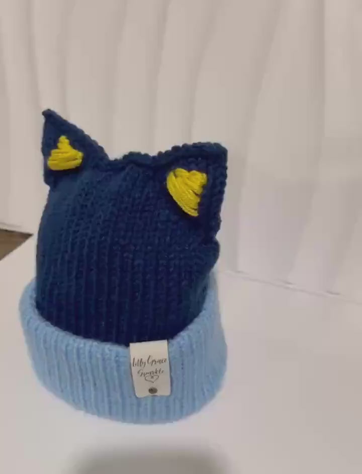 Blue Healer Dog Inspired Warm Winter Hat with Ears Knit Beanie Double Layer Winter Baby and Toddler Hat