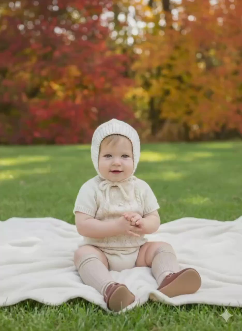 Baby Pixie Bonnet Hat: Secure Tie, Warm Ear Coverage Handmade Crochet Toddler Bonnet - Cream/off-white color