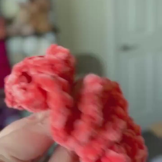 Soft hair scrunchie made from soft velvety yarn- in coral/salmon orange color
