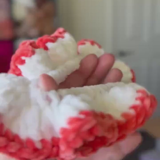Extra large soft hair scrunchie made from soft velvety yarn- white and coral orange color
