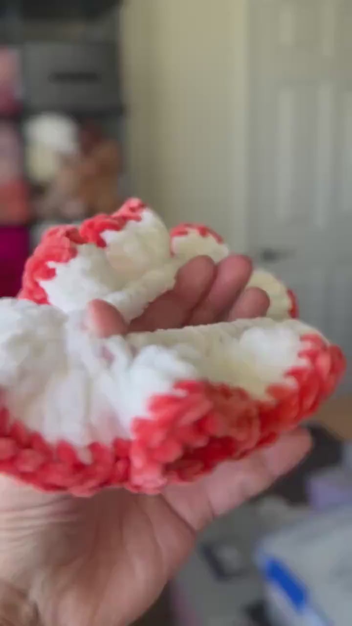 Extra large soft hair scrunchie made from soft velvety yarn- white and coral orange color
