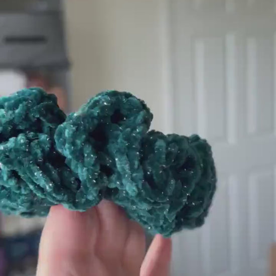 Extra large soft hair scrunchie made from soft velvety yarn- sparkly teal green