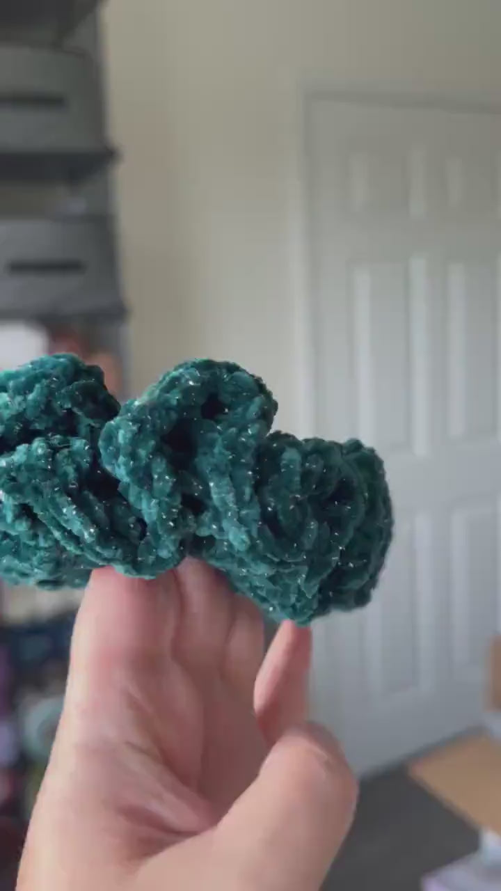 Extra large soft hair scrunchie made from soft velvety yarn- sparkly teal green