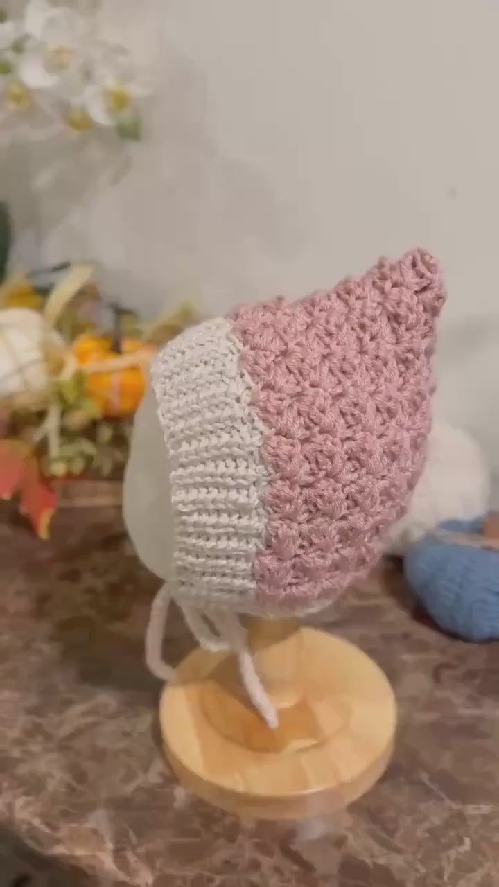 Handmade Crochet Baby Pixie Bonnet: Secure Tie, Warm Ear Coverage