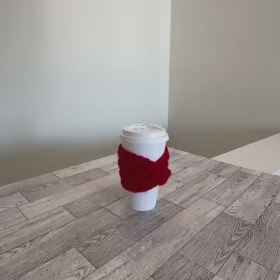 Handmade Crochet Coffee Cup Cozy – Reusable, Eco-Friendly Gift for Coffee Lovers in  Crimson Red Color