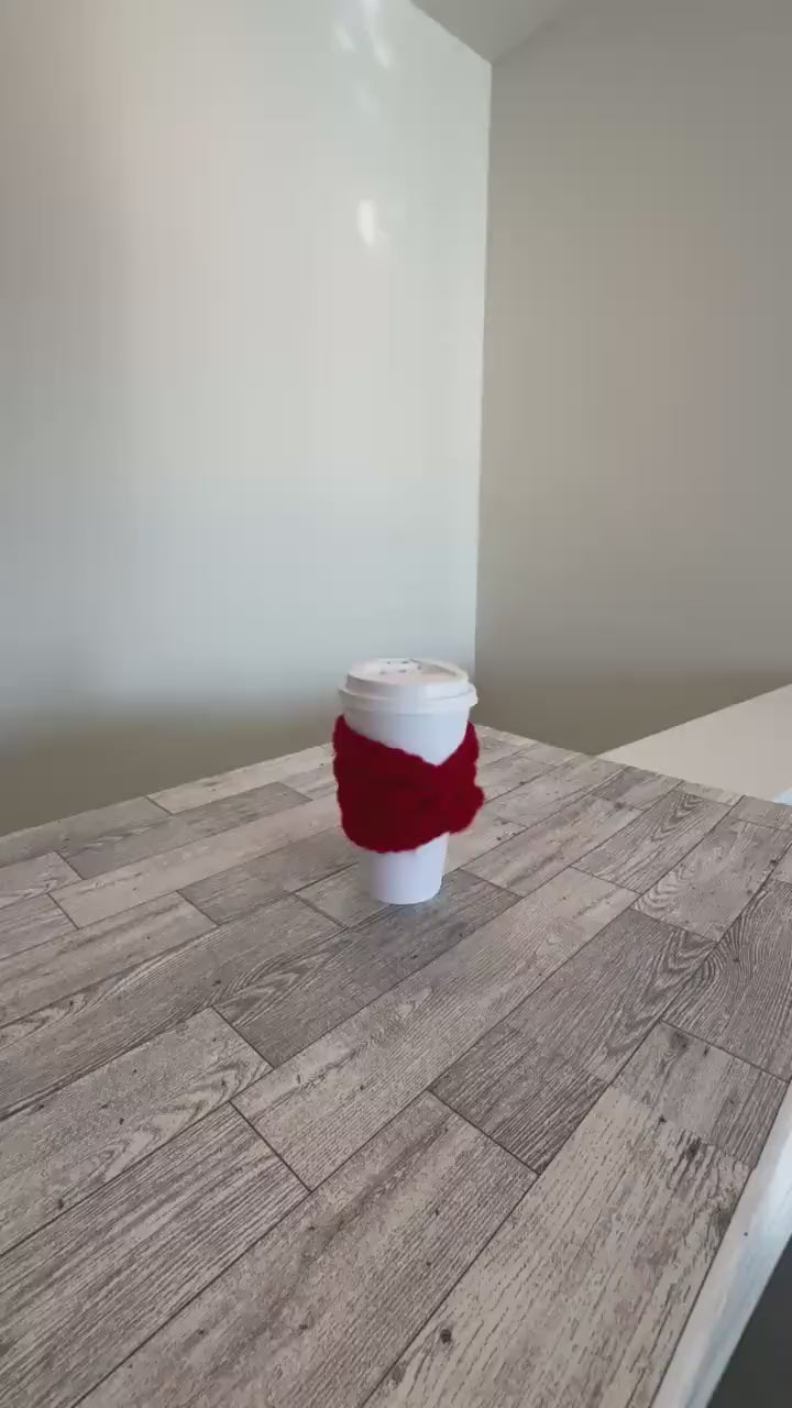 Handmade Crochet Coffee Cup Cozy – Reusable, Eco-Friendly Gift for Coffee Lovers in  Crimson Red Color