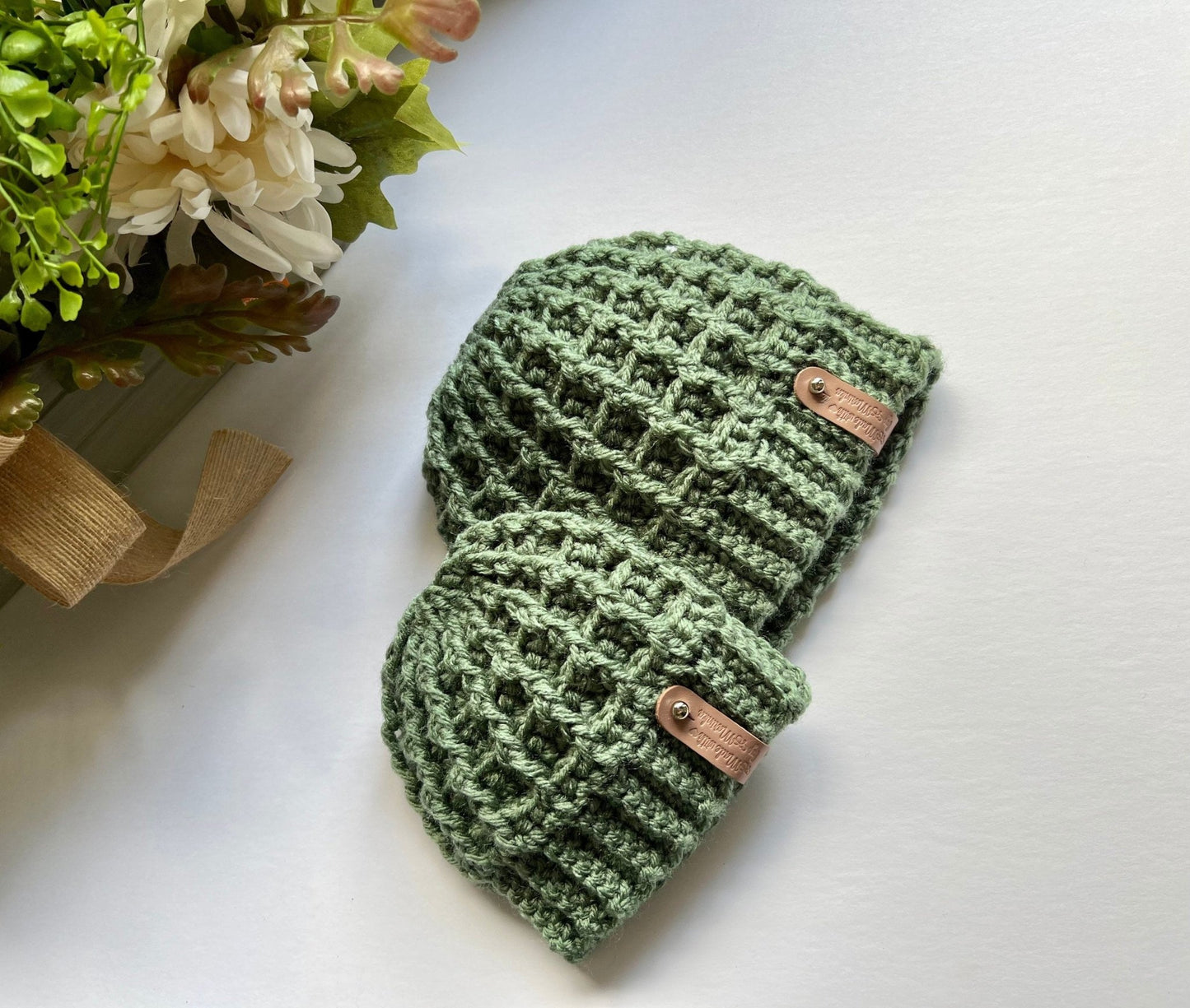 Trendy crochet baby boy hat, light sage green color, size 0 - 3 months, great Unisex baby hat, boy hat, hat for baby boy - Lilly Grace Sparkle Boutique