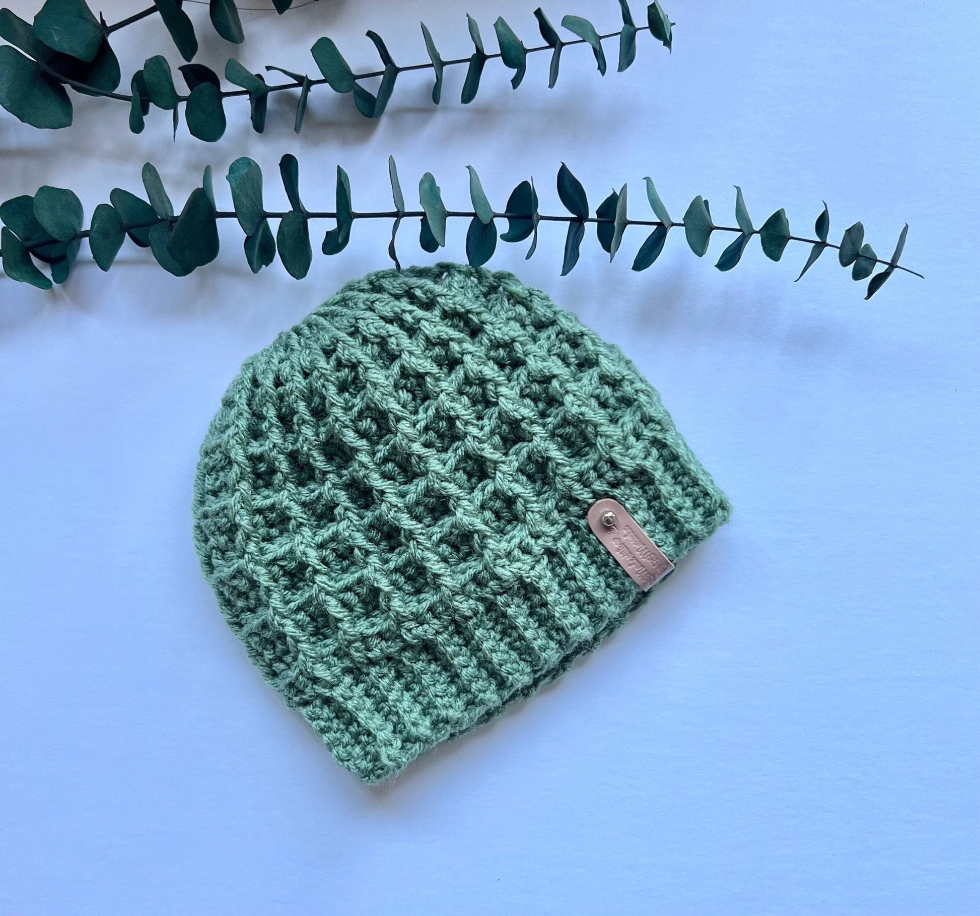 Trendy crochet baby boy hat, light sage green color, size 0 - 3 months, great Unisex baby hat, boy hat, hat for baby boy - Lilly Grace Sparkle Boutique