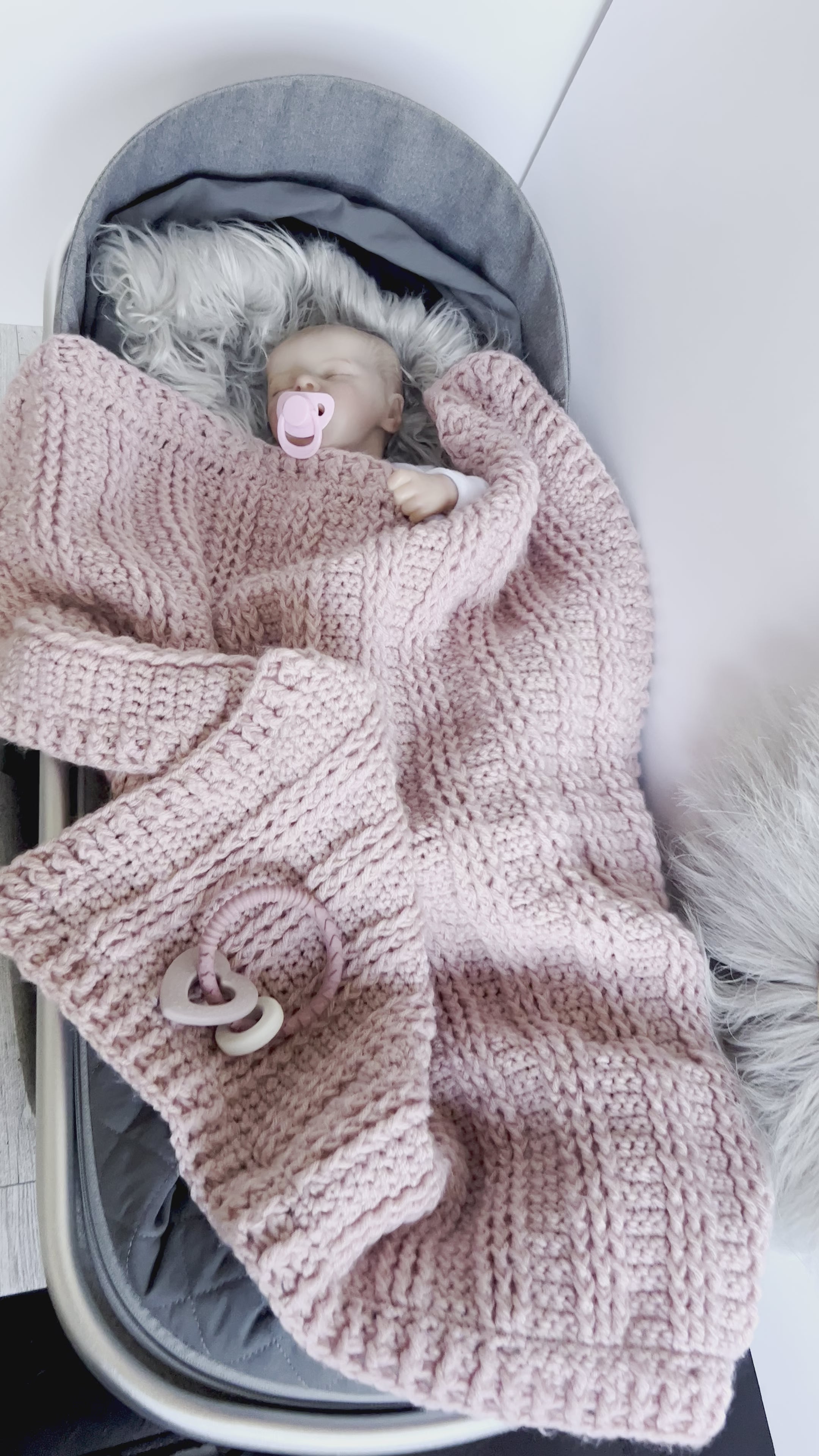 Handmade crochet blanket for baby girl, pink