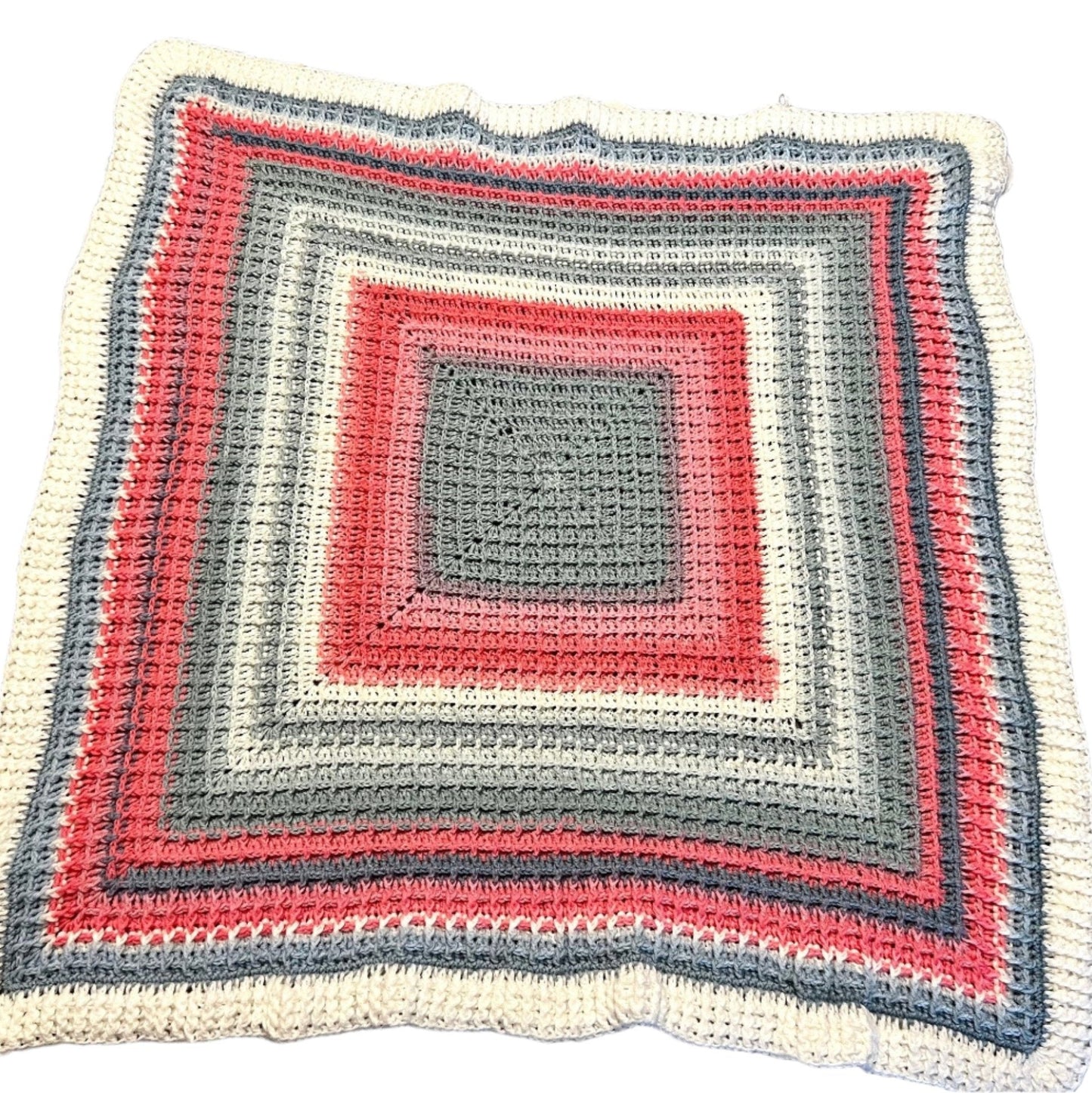 Baby blanket- 36”x36” handmade crochet waffle stitch - pink, white, and gray colors, baby shower gift, handmade heirloom baby blanket - Lilly Grace Sparkle Boutique