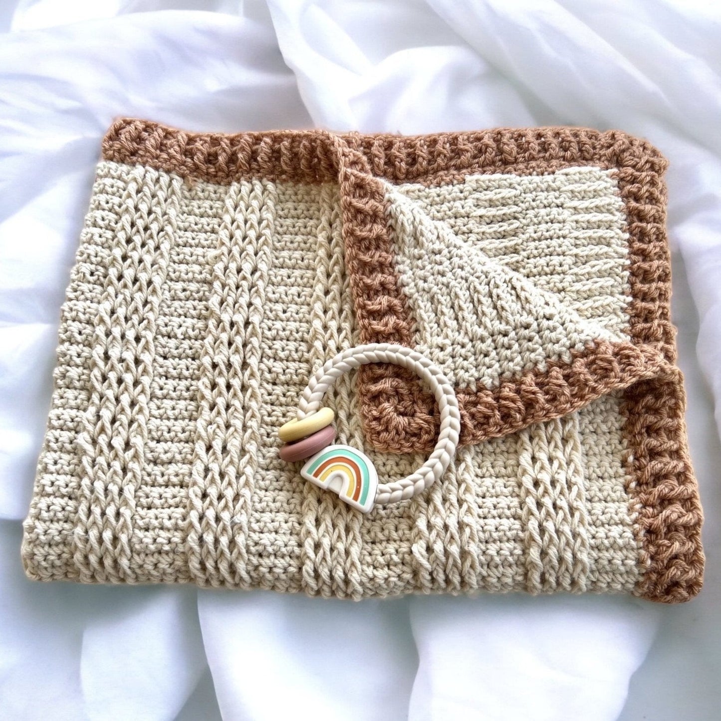 Beige and brown baby blanket, ready to ship modern heirloom blanket, blanket for baby boy- baby shower gift 34”x26”cradle blanket - Lilly Grace Sparkle Boutique