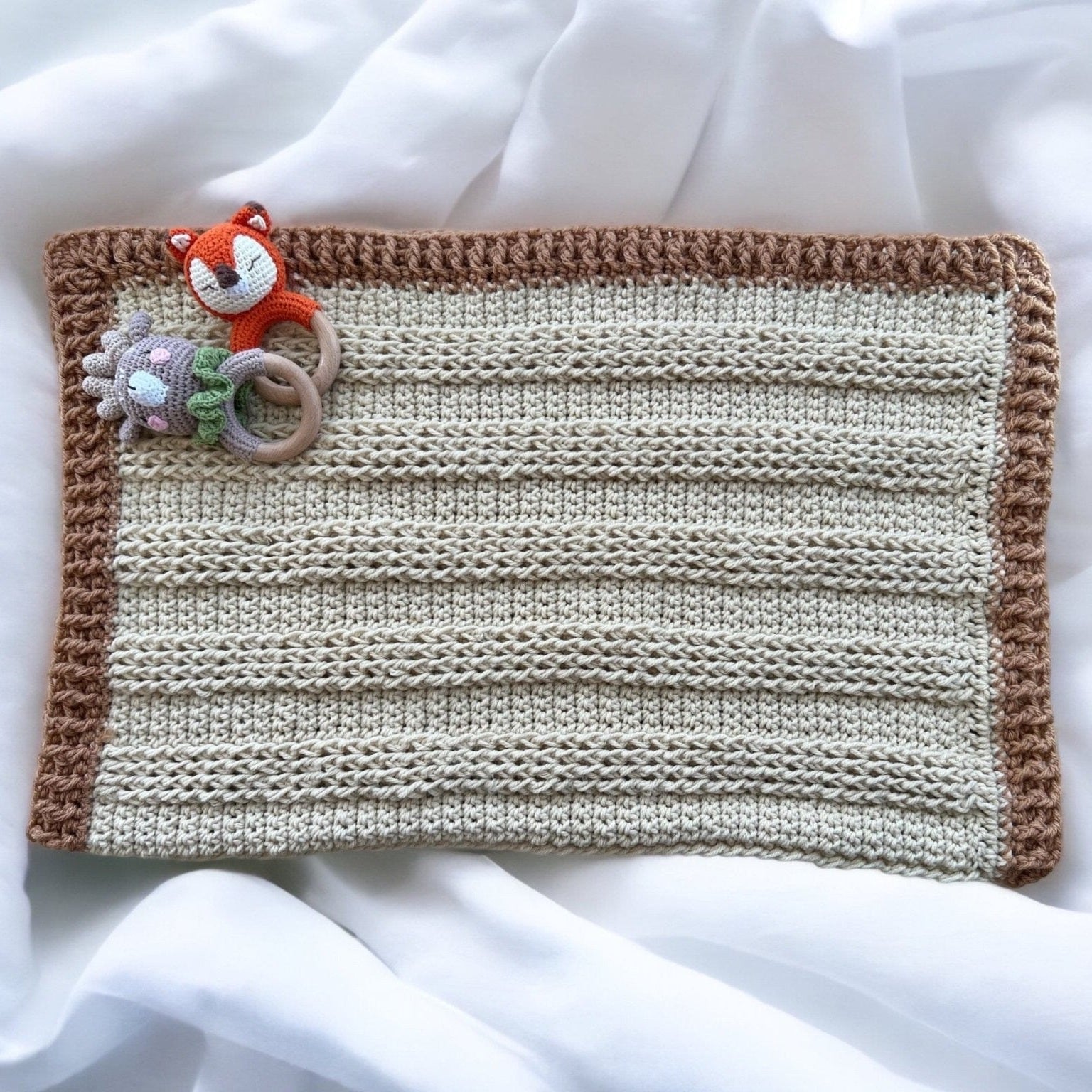 Beige and brown baby blanket, ready to ship modern heirloom blanket, blanket for baby boy- baby shower gift 34”x26”cradle blanket - Lilly Grace Sparkle Boutique