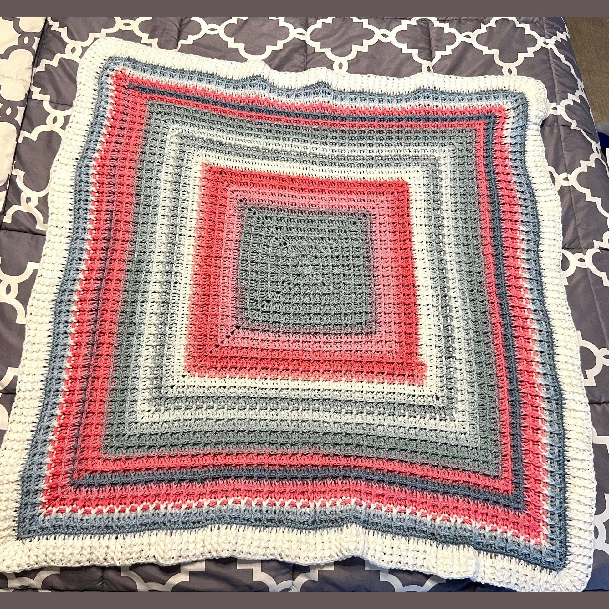 Blanket for baby girl handmade. Pink, white, and gray colors. Baby shower gift, first birthday gift. Modern heirloom blanket. - Lilly Grace Sparkle Boutique