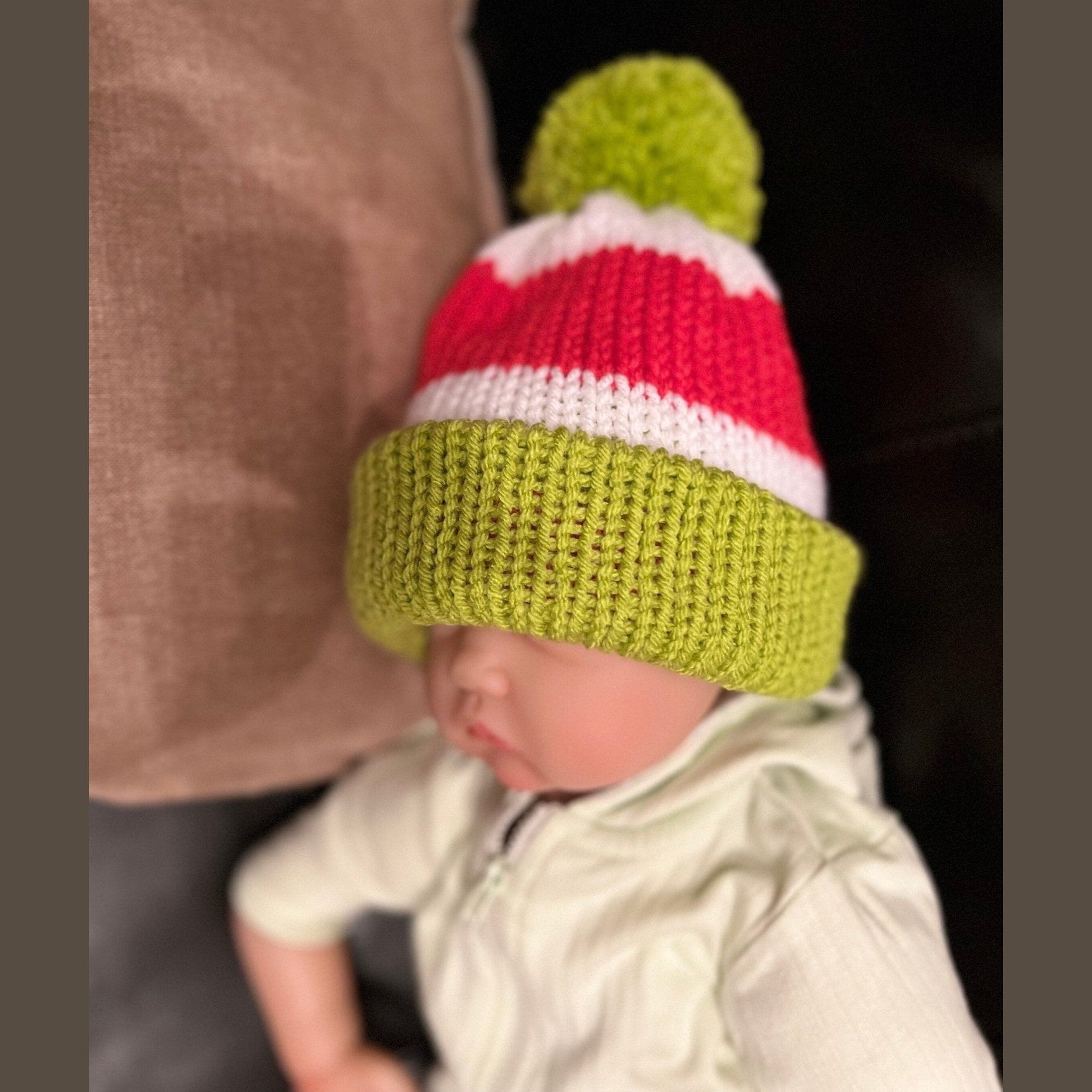Christmas beanie hat for woman, red-white- lime green colored, Grinch hat, woman’s Grinch hat, adult size Christmas beanie hat - Lilly Grace Sparkle Boutique