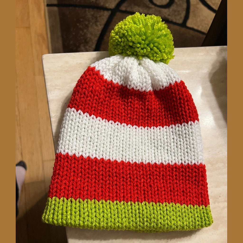 Christmas beanie hat for woman, red-white- lime green colored, Grinch hat, woman’s Grinch hat, adult size Christmas beanie hat - Lilly Grace Sparkle Boutique