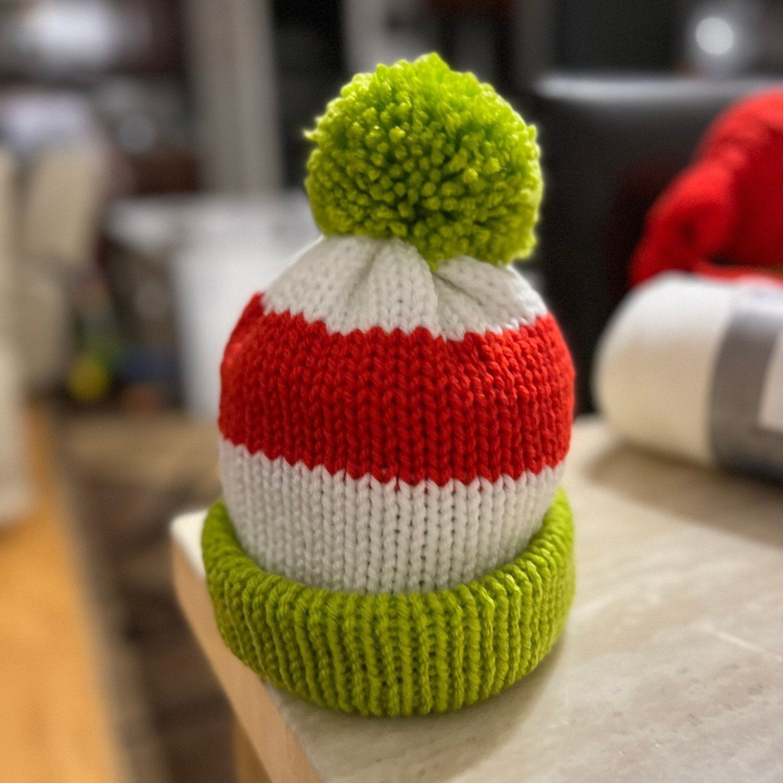 Christmas beanie hat for woman, red-white- lime green colored, Grinch hat, woman’s Grinch hat, adult size Christmas beanie hat - Lilly Grace Sparkle Boutique