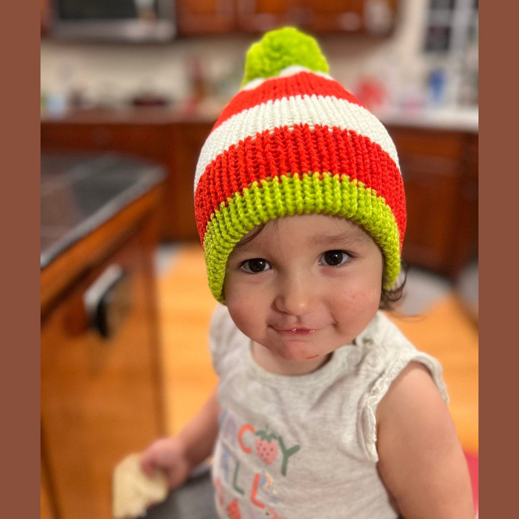 Christmas beanie hat, red-white- lime green colored, sizes newborn to adult, Grinch hat, baby Grinch hat, woman’s grinch hat, toddler beanie - Lilly Grace Sparkle Boutique