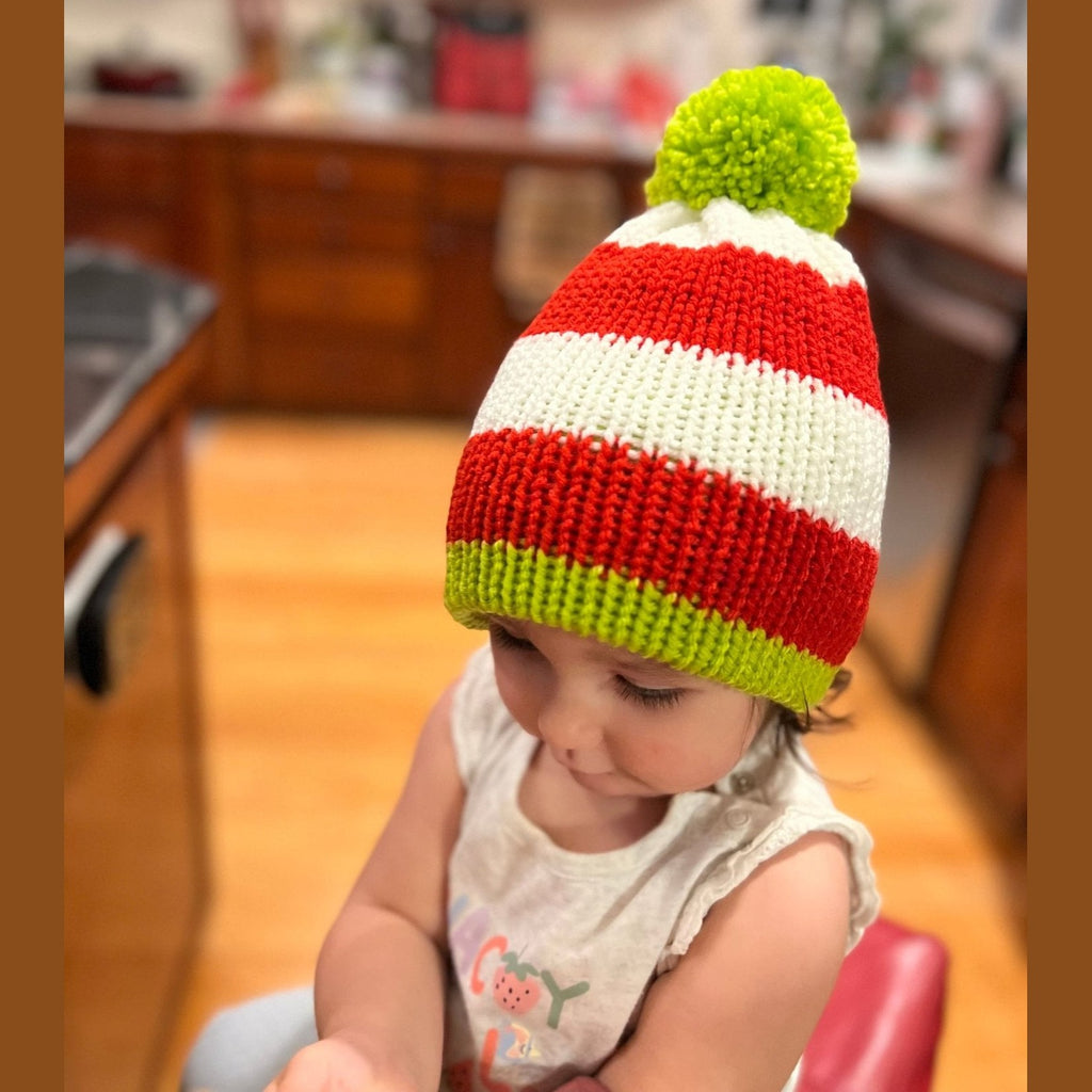 Christmas beanie hat, red-white- lime green colored, sizes newborn to adult, Grinch hat, baby Grinch hat, woman’s grinch hat, toddler beanie - Lilly Grace Sparkle Boutique